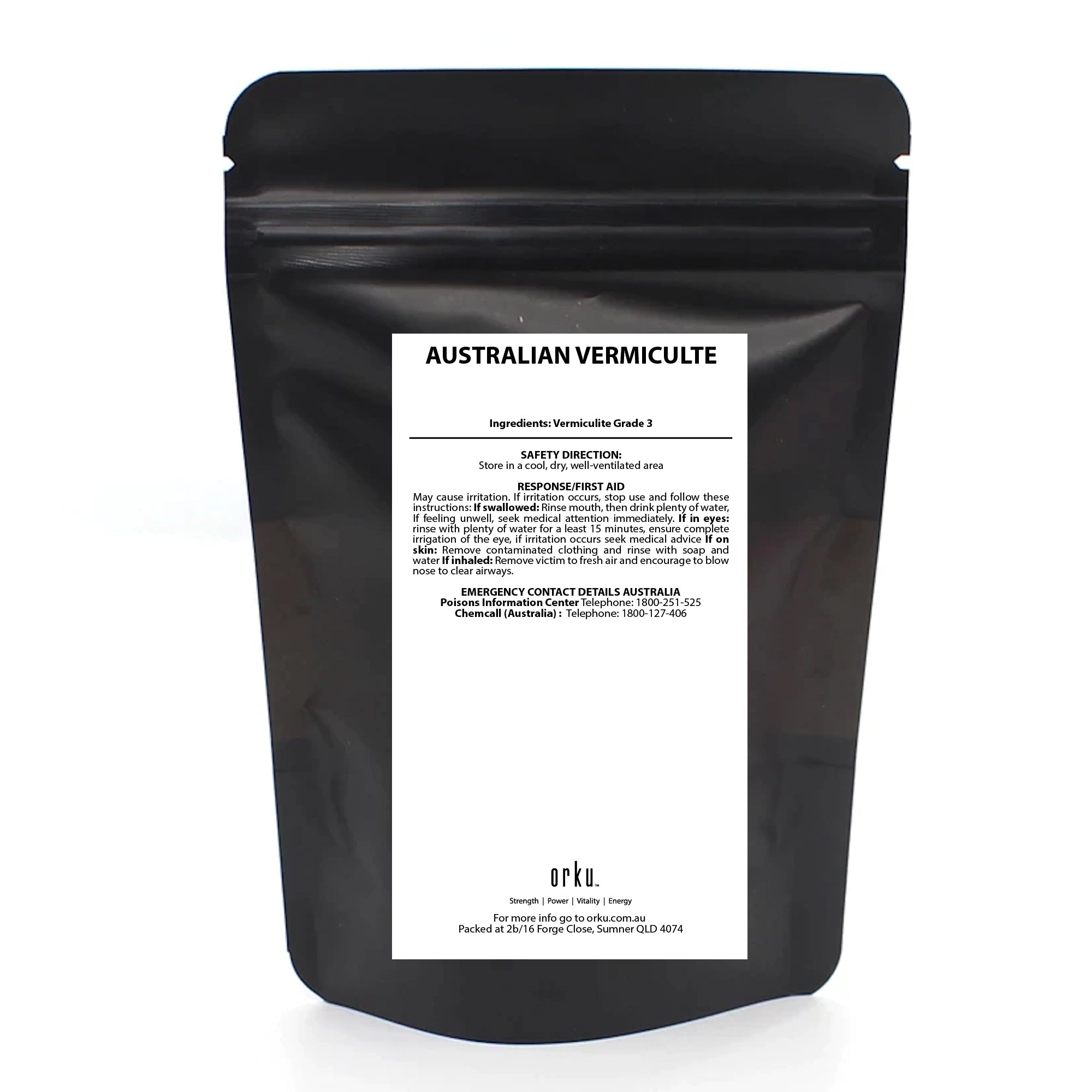 Australian vermiculite grade 3 in a black standing bag with front label.