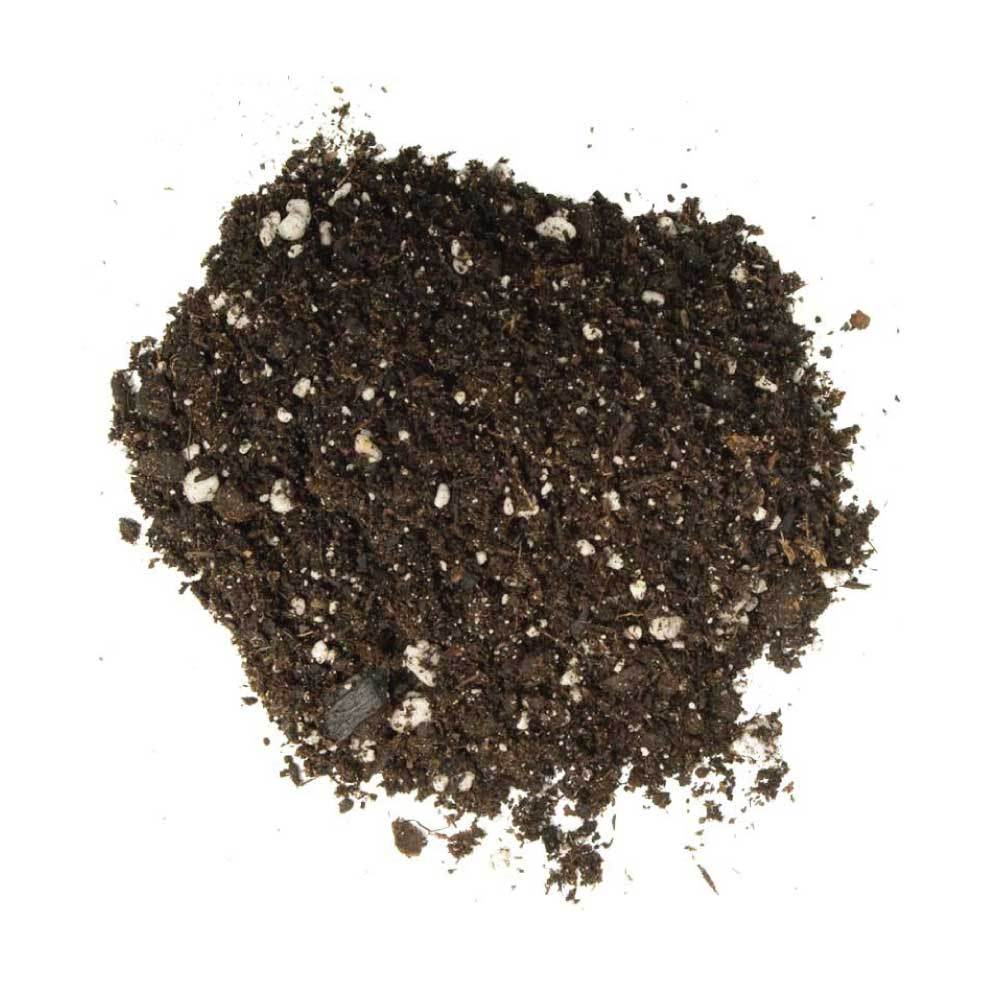 Coco perlite and coir growing medium pile with dark granules and light perlite flakes