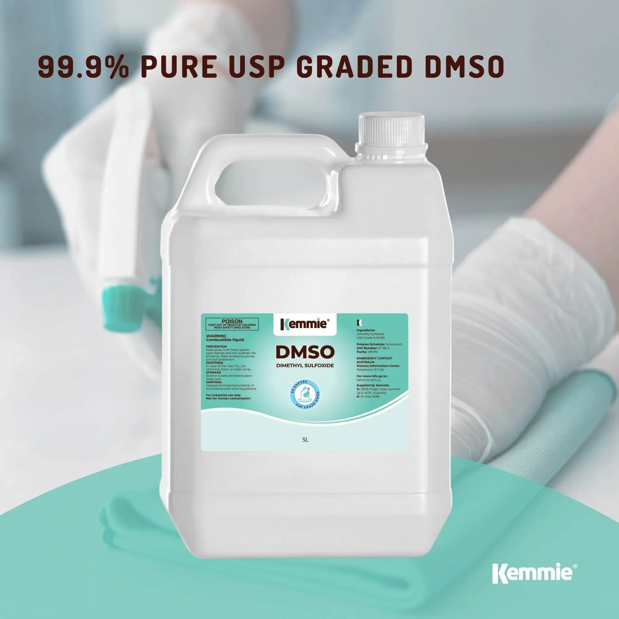 Kemmie 5L DMSO Liquid 99.9% Pure -  USP Grade Dimethyl Sulfoxide Solvent Bulk