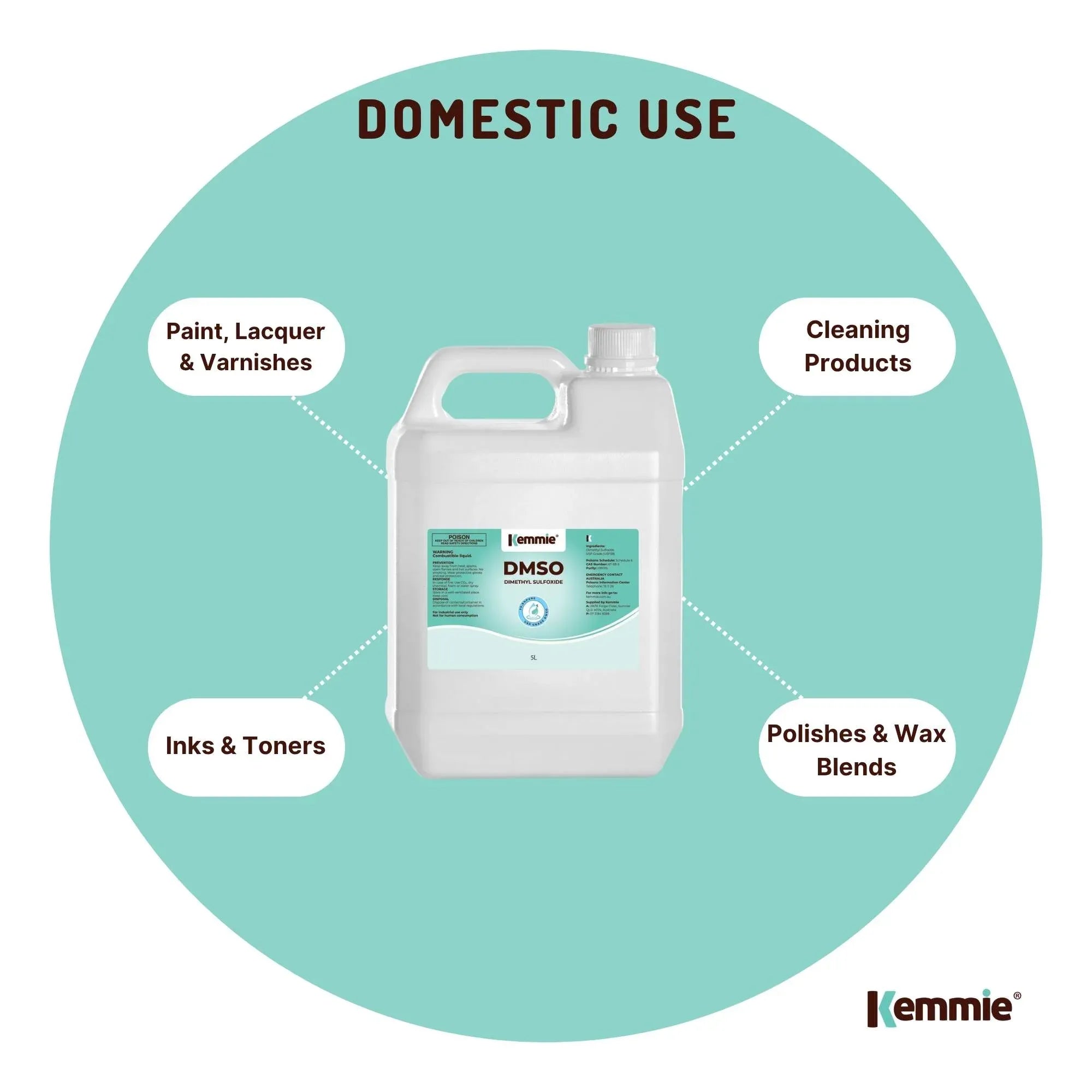Kemmie 5L DMSO Liquid 99.9% Pure -  USP Grade Dimethyl Sulfoxide Solvent Bulk