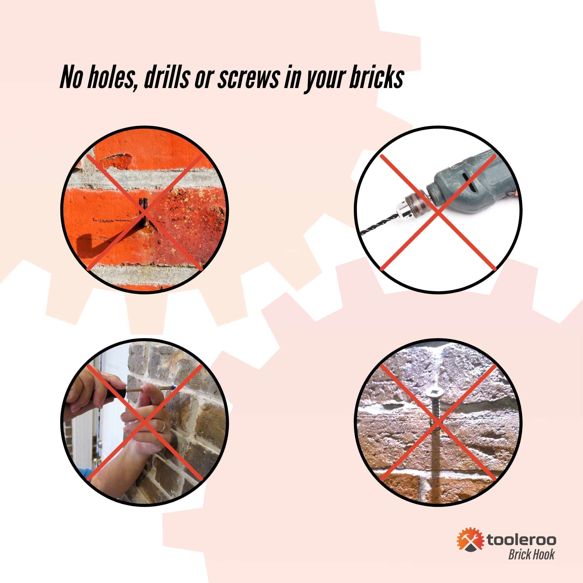 5 Pack 155-165mm (6-6.5) Brick Hooks - Wall Clips Hangers For Pictures Plants