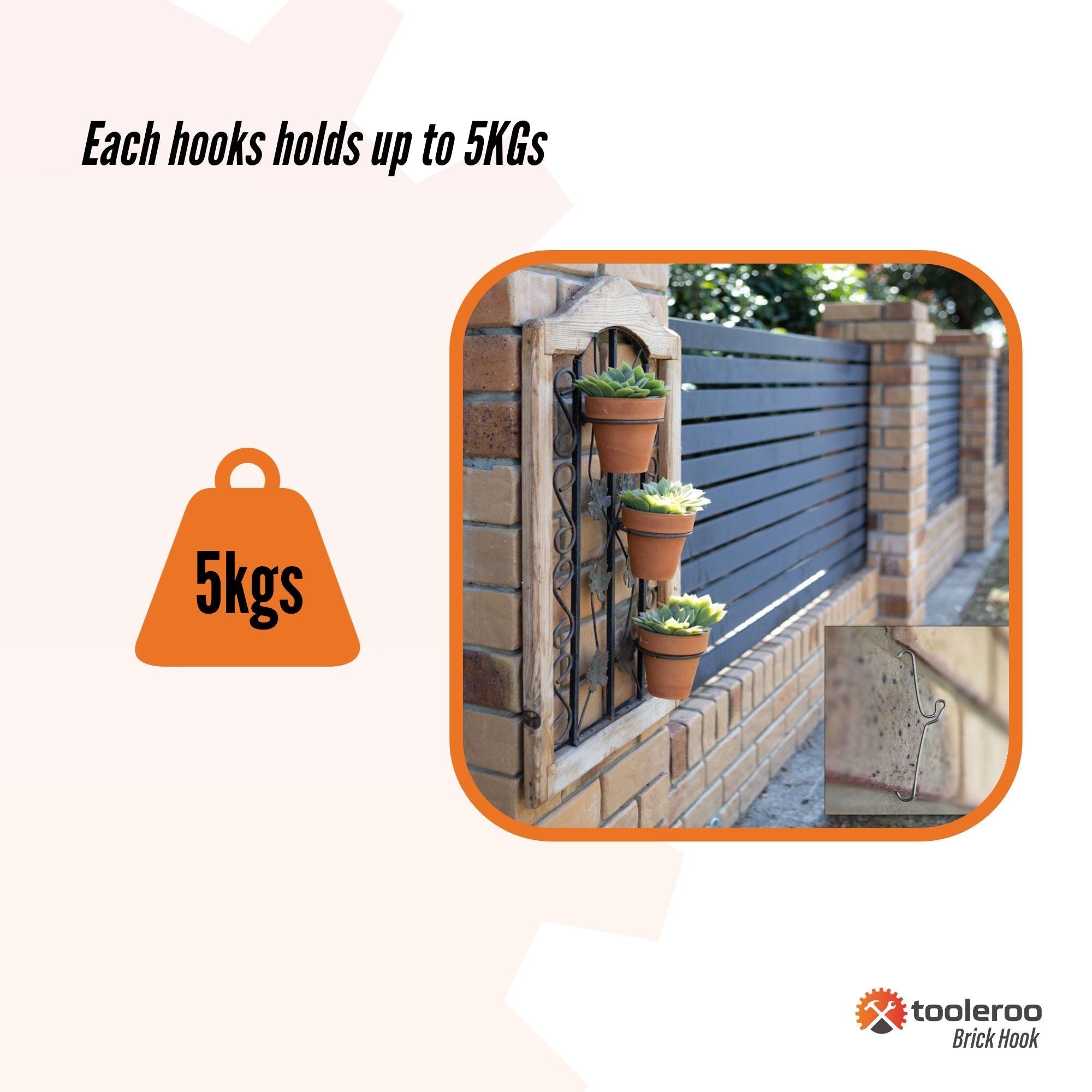 10 Pack 155-165mm (6-6.5) Brick Hooks - Wall Clips Hangers For Pictures Plants