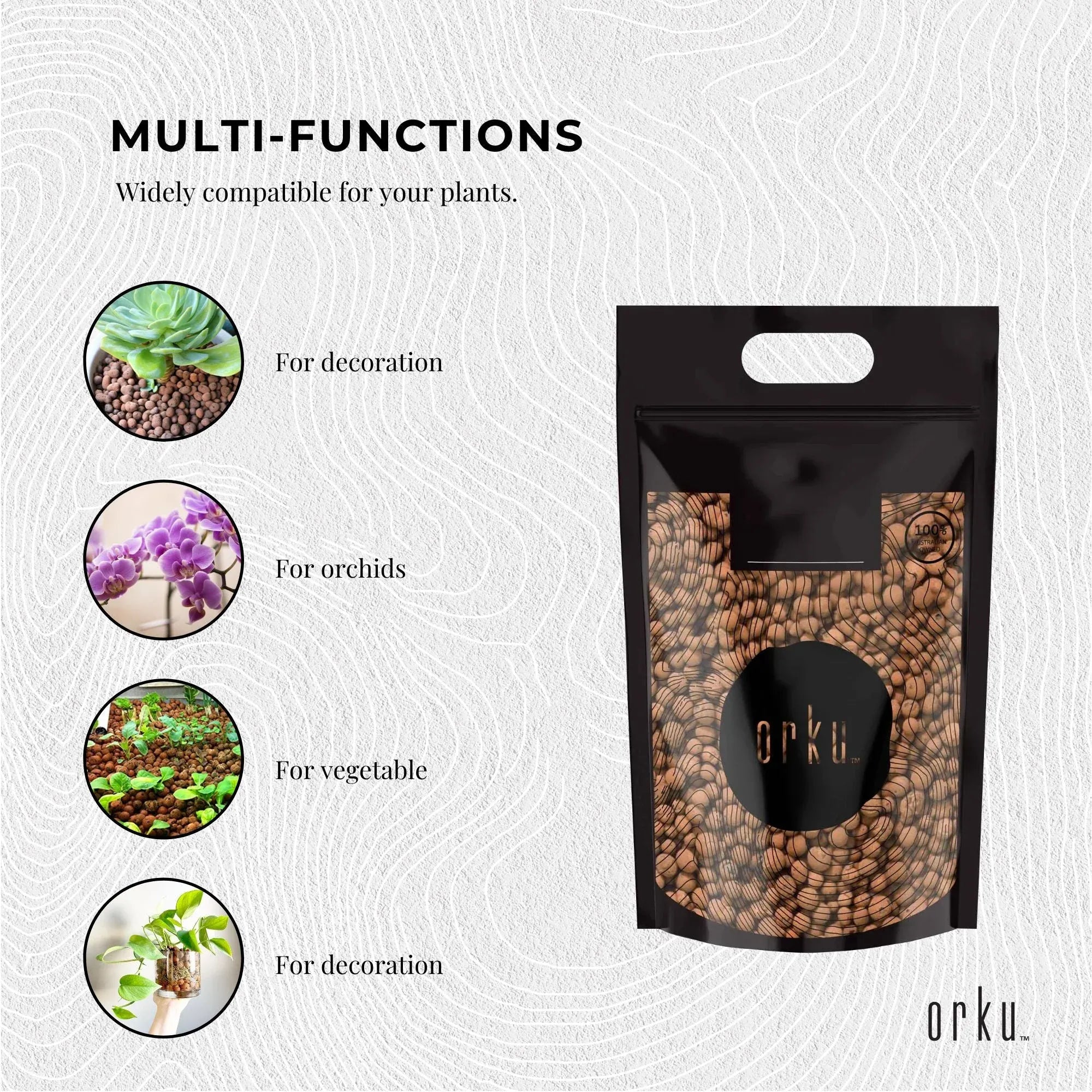 Hydro clay balls multi-purpose bag with assorted round brown pellets