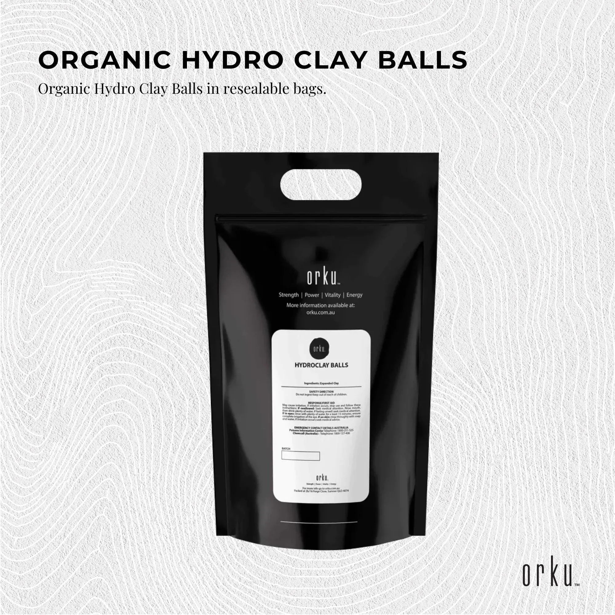 Organic hydro clay balls bag shown front with label panel