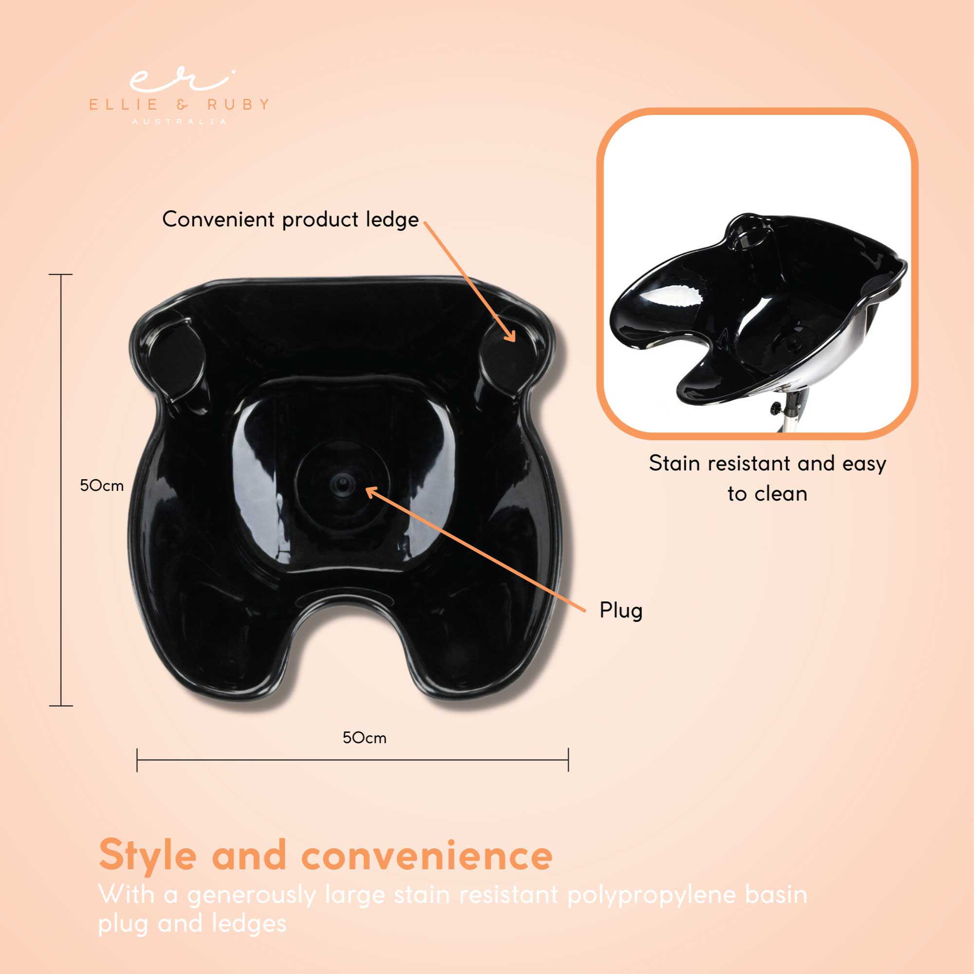 Ellie & Ruby Large Portable Hairdressing Salon Basin Hair Washing Deep Sink Bowl