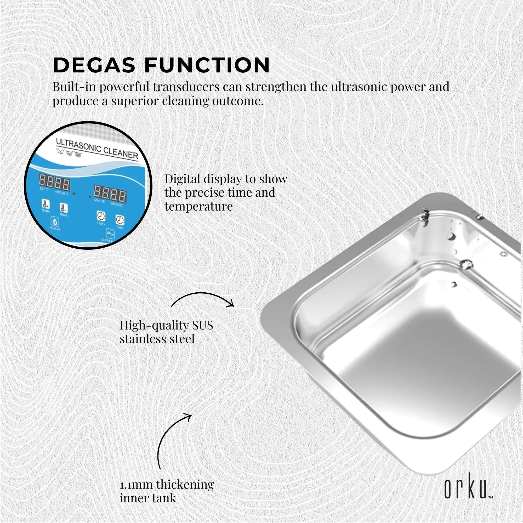 SUS stainless steel ultrasonic cleaner tank with digital display and degas function