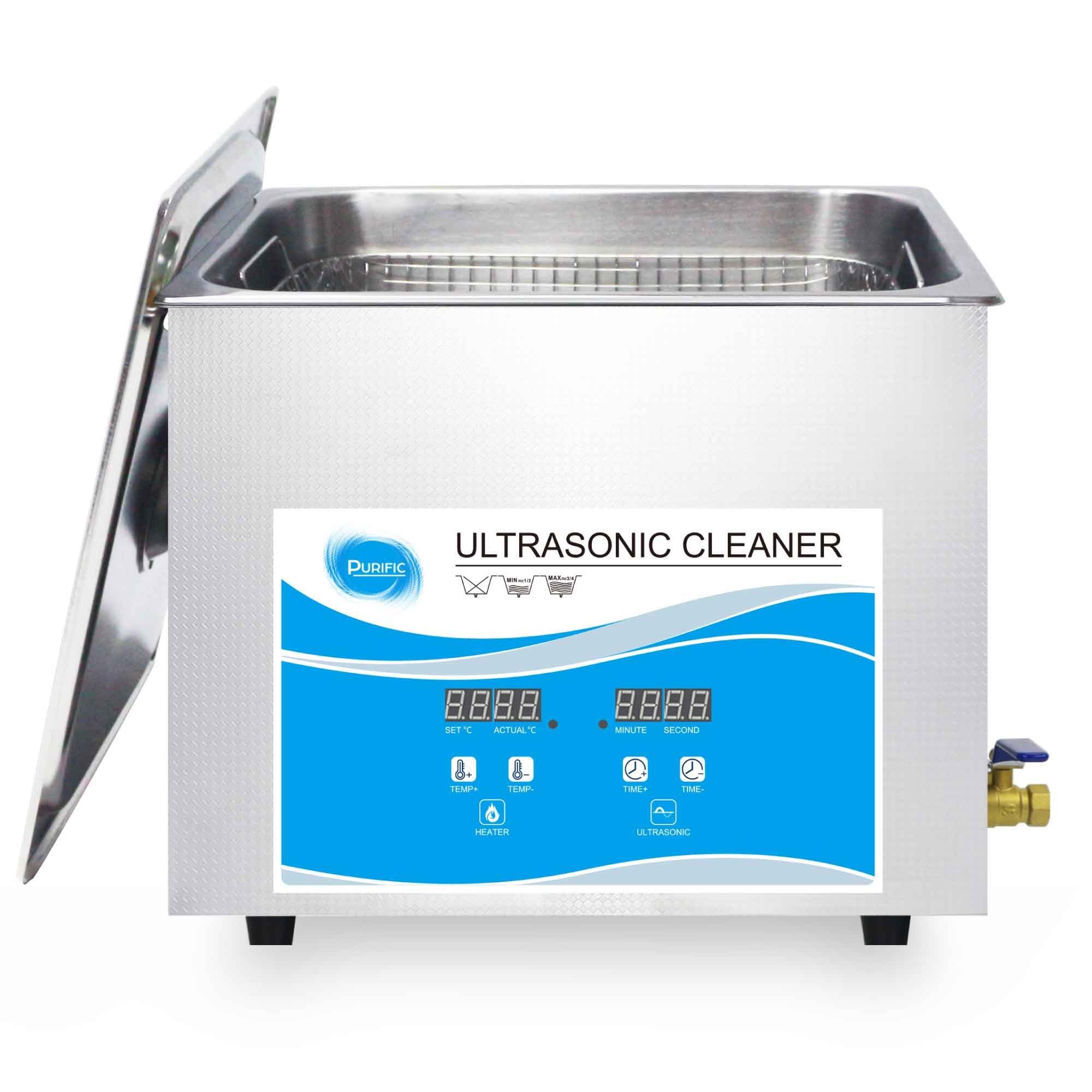 Digital ultrasonic jewelry cleaner with open stainless steel tank and control display