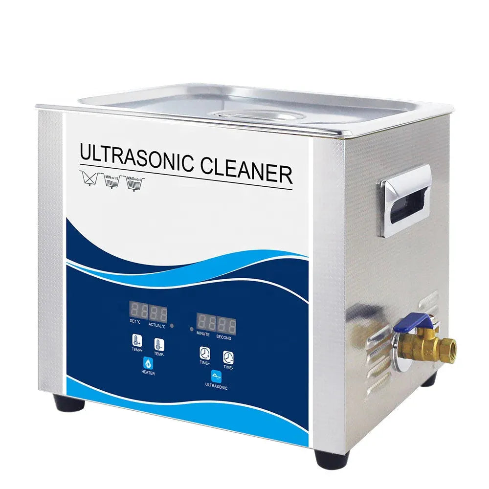 Ultrasonic cleaner machine with side control panel, open top, and stainless steel tank