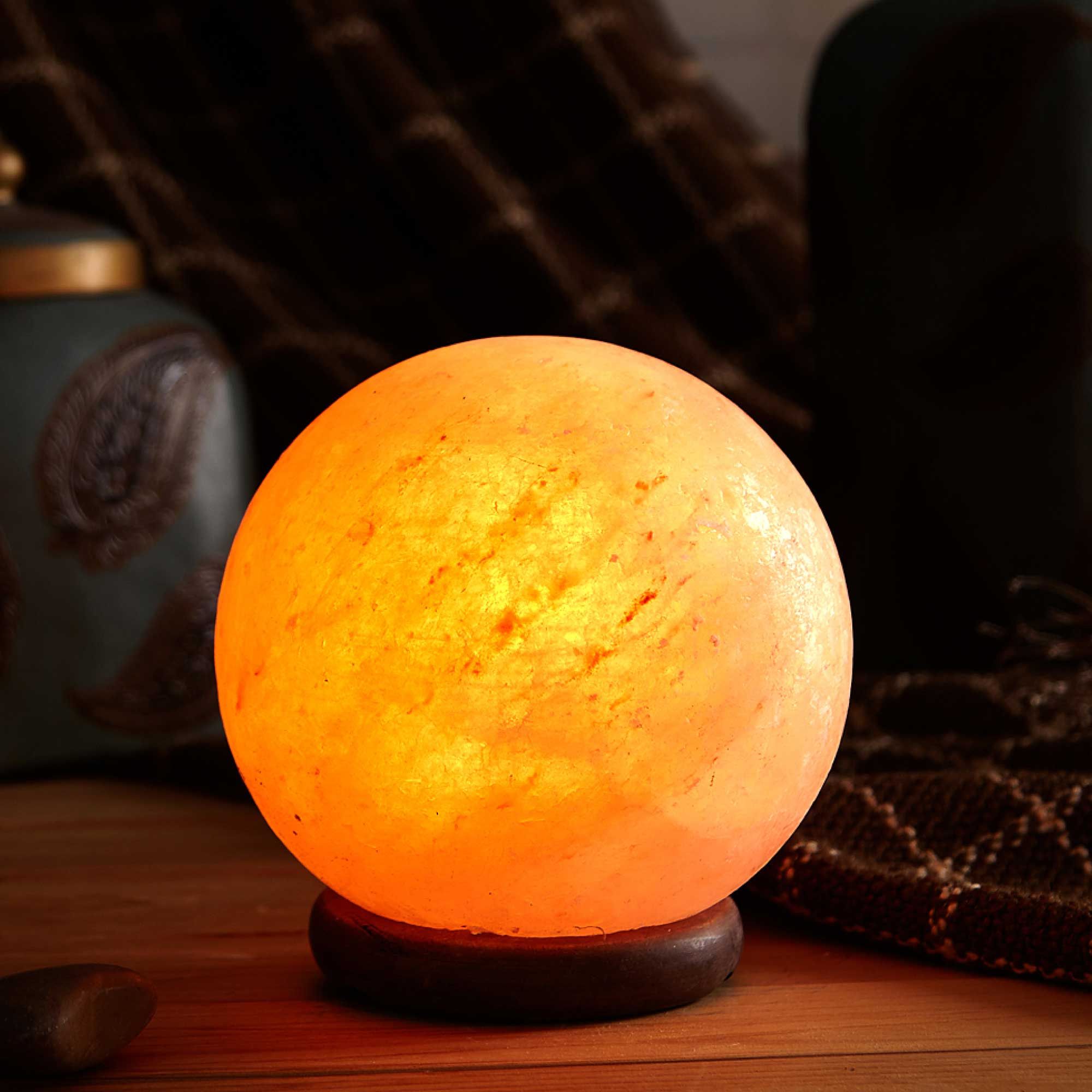 12V 12W 6.5" Ball Himalayan Pink Salt Lamp Carved Rock Crystal Light Bulb On/Off Bedworld