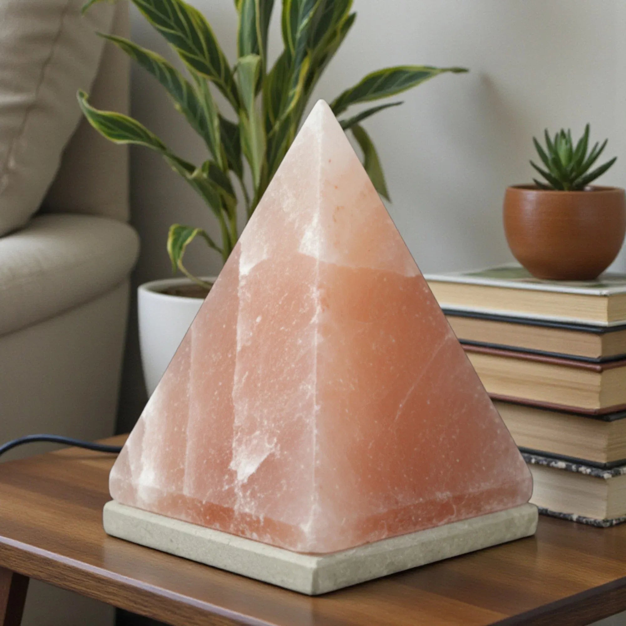 12V 12W Pyramid Himalayan Pink Salt Lamp Carved Rock Crystal Light Bulb On/Off Bedworld