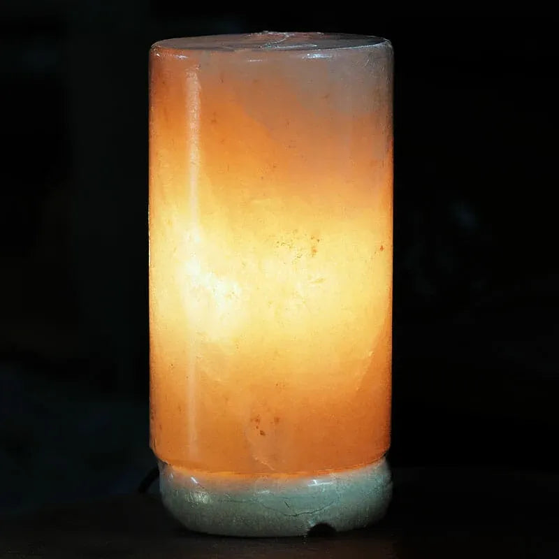 12V 12W Cylinder Himalayan Pink Salt Lamp Carved Rock Crystal Light Bulb On/Off Bedworld