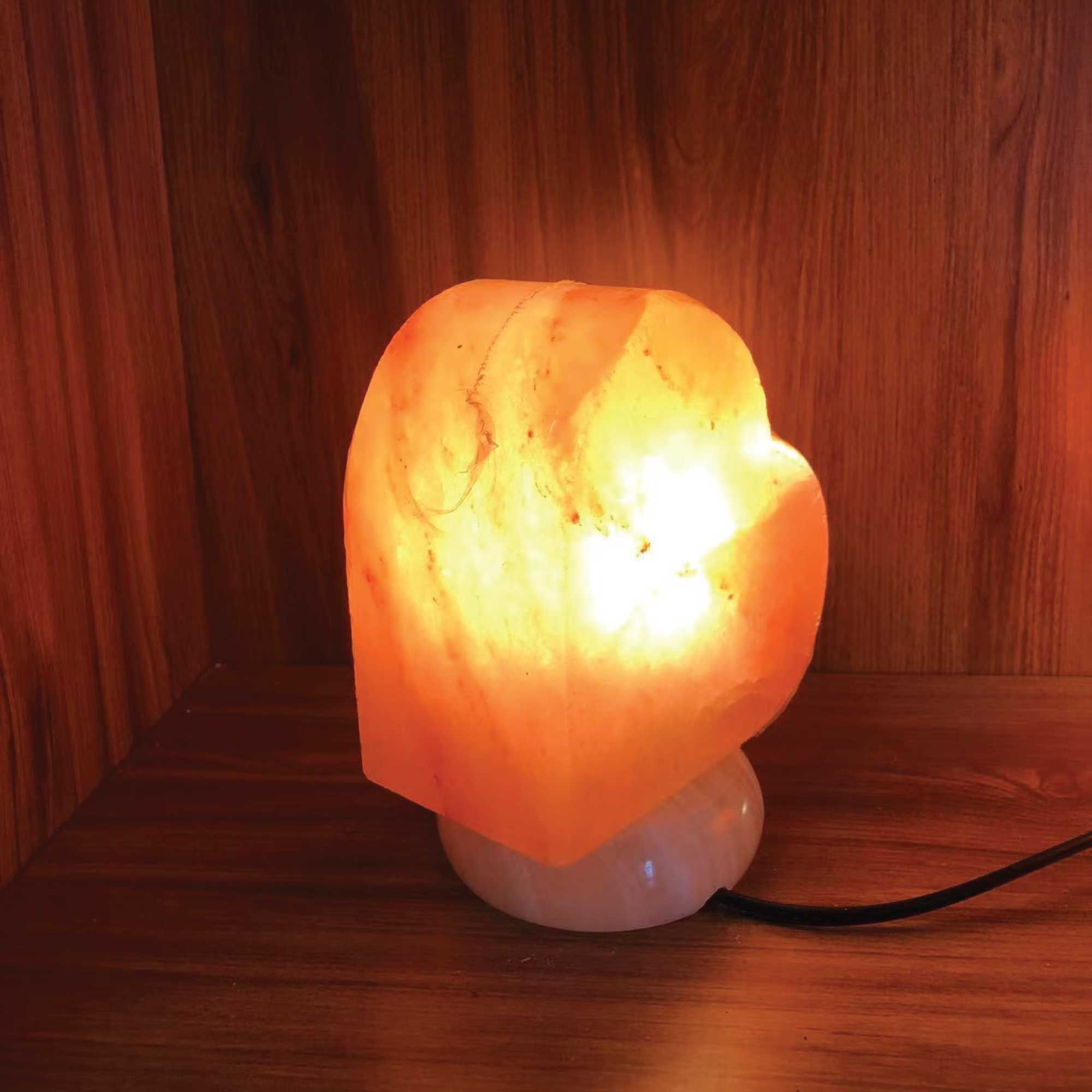 12V 12W Heart Himalayan Pink Salt Lamp Carved Rock Crystal Light Bulb On/Off Switch Bedworld
