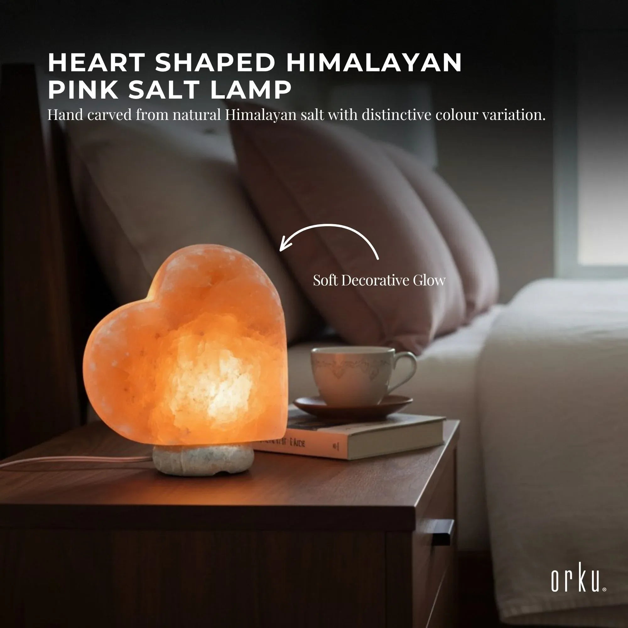 Orku Heart Shaped Himalayan Pink Salt Lamp - Hand Carved Love Night Light Bedworld