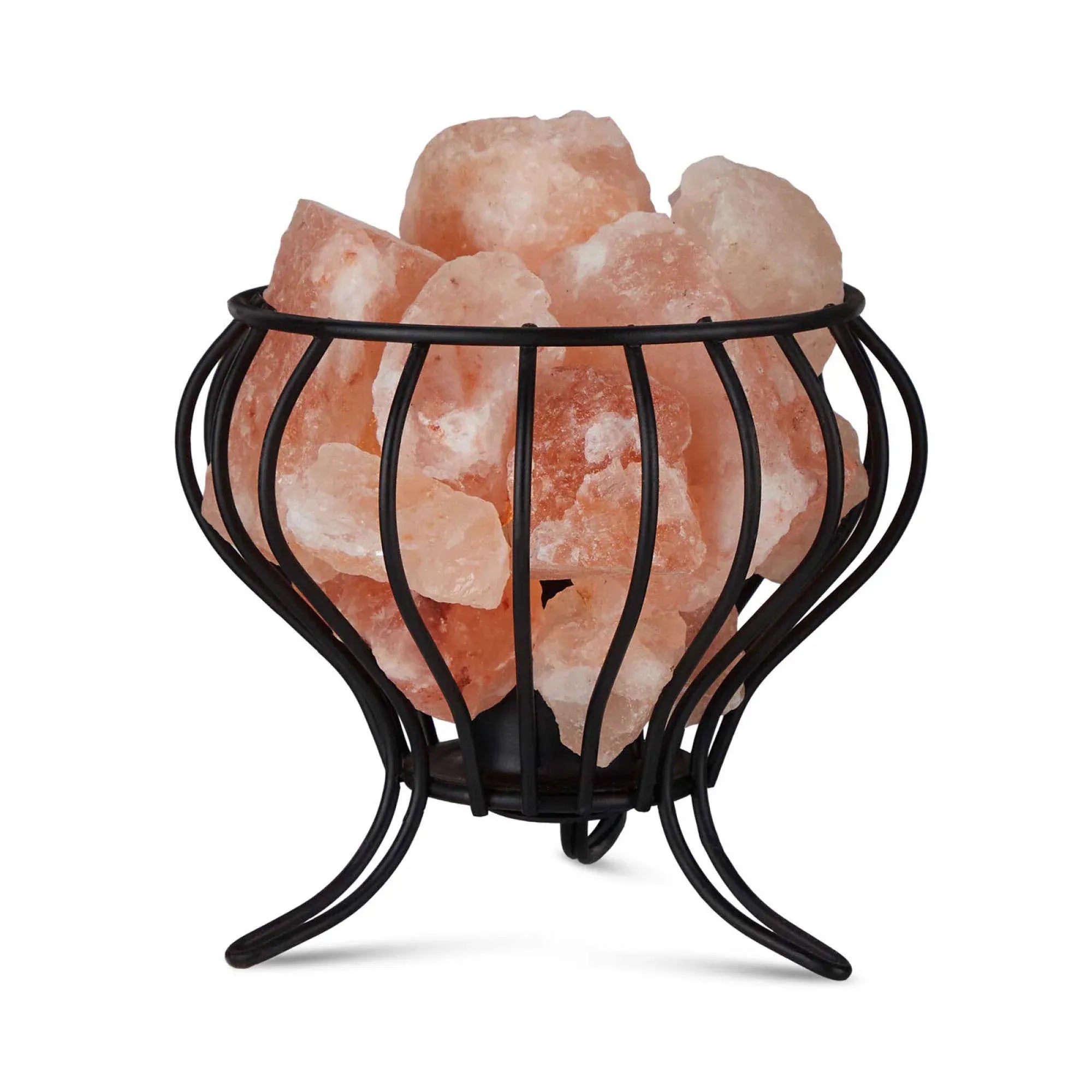 12W 12V Himalayan Pink Salt Lamp - Bud Iron Basket Rock Crystal Light Bulb On/Off Switch Bedworld