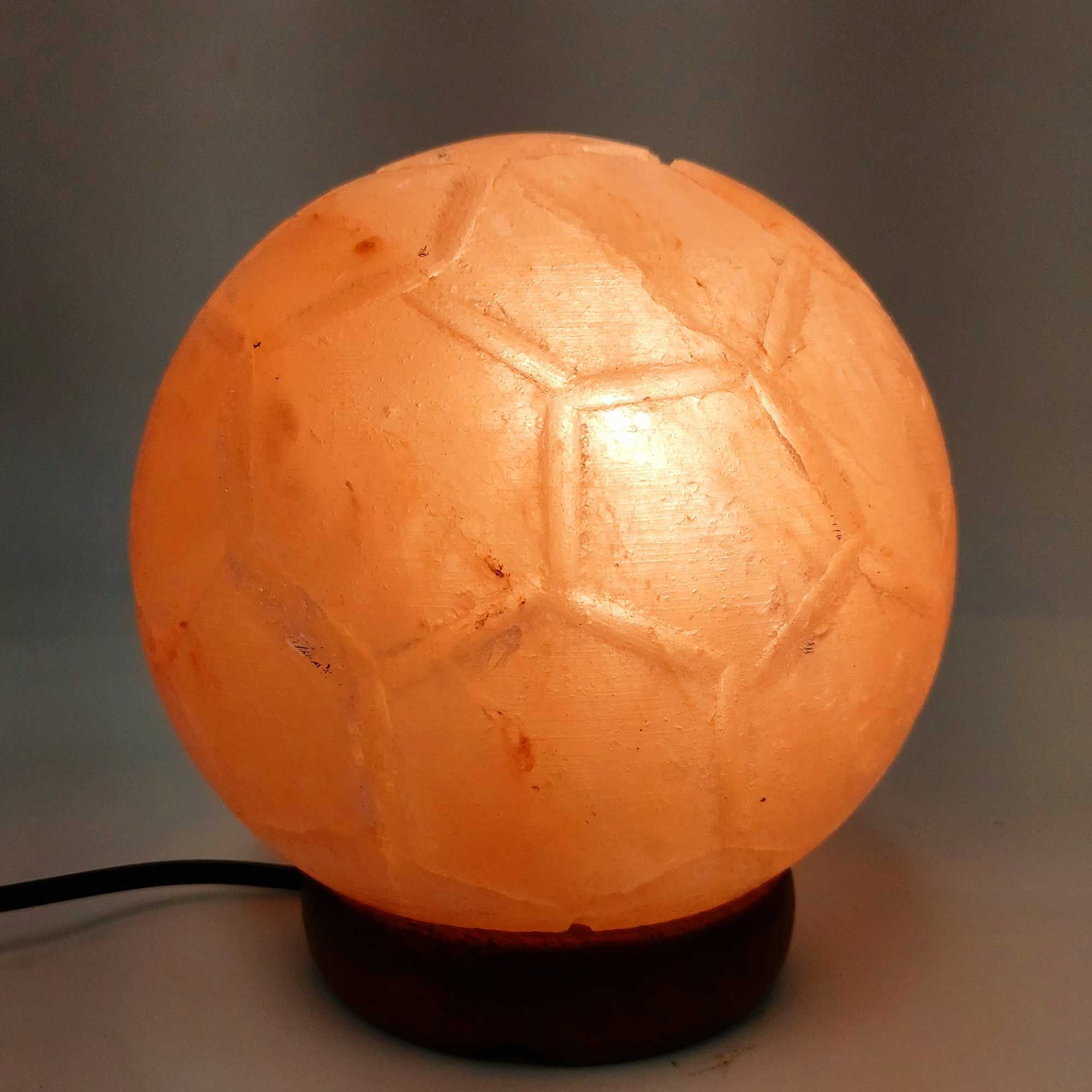12V 12W Soccer Himalayan Pink Salt Lamp Carved Ball Rock Crystal Light Bulb On/Off Bedworld