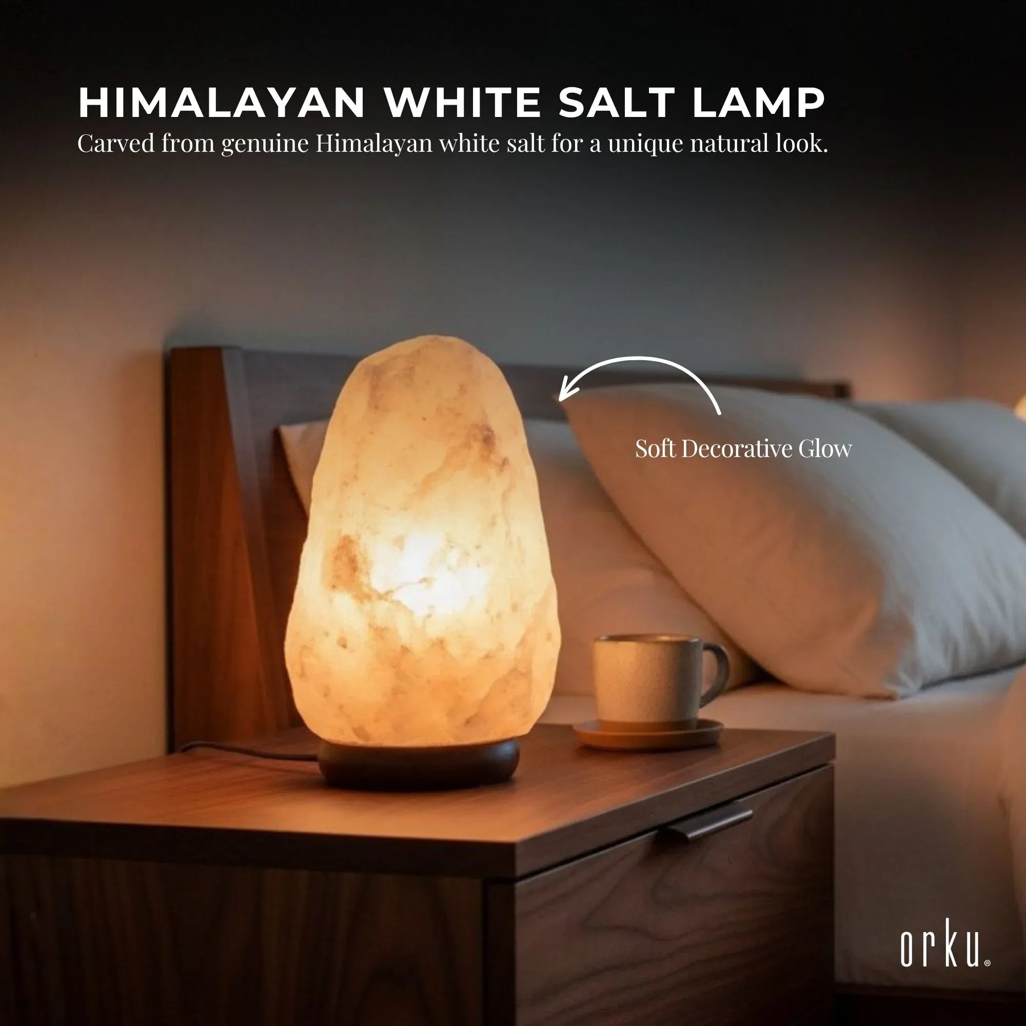 Orku 1-2Kg Himalayan White Salt Lamp - Natural Rock Shape Night Light Bedworld