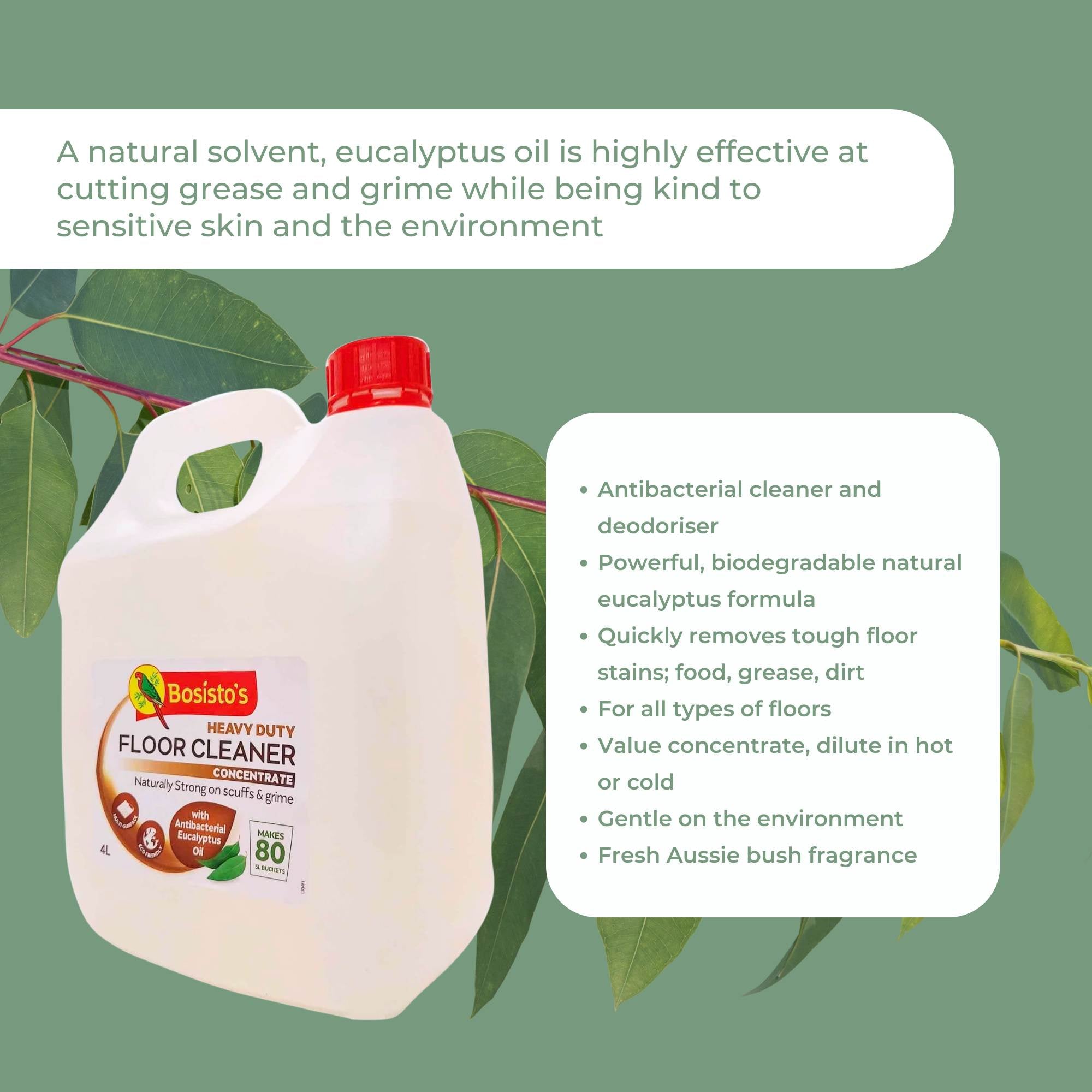 4L Floor Cleaner Concentrate Bosistos Heavy Duty Surface Cleaning Eucalyptus Oil
