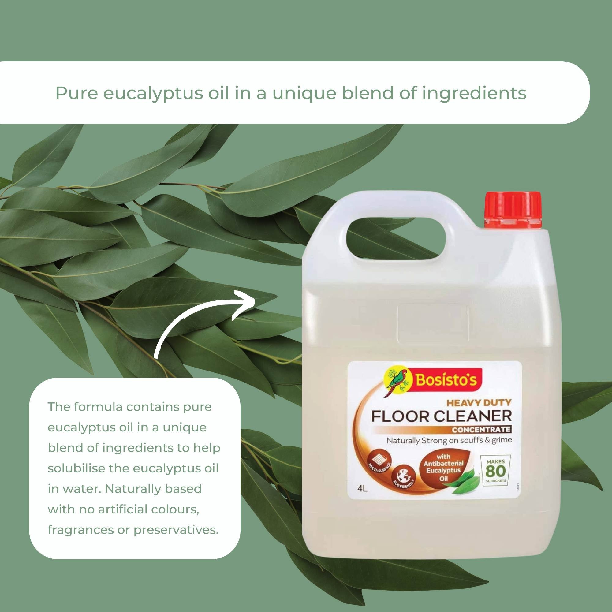 4L Floor Cleaner Concentrate Bosistos Heavy Duty Surface Cleaning Eucalyptus Oil