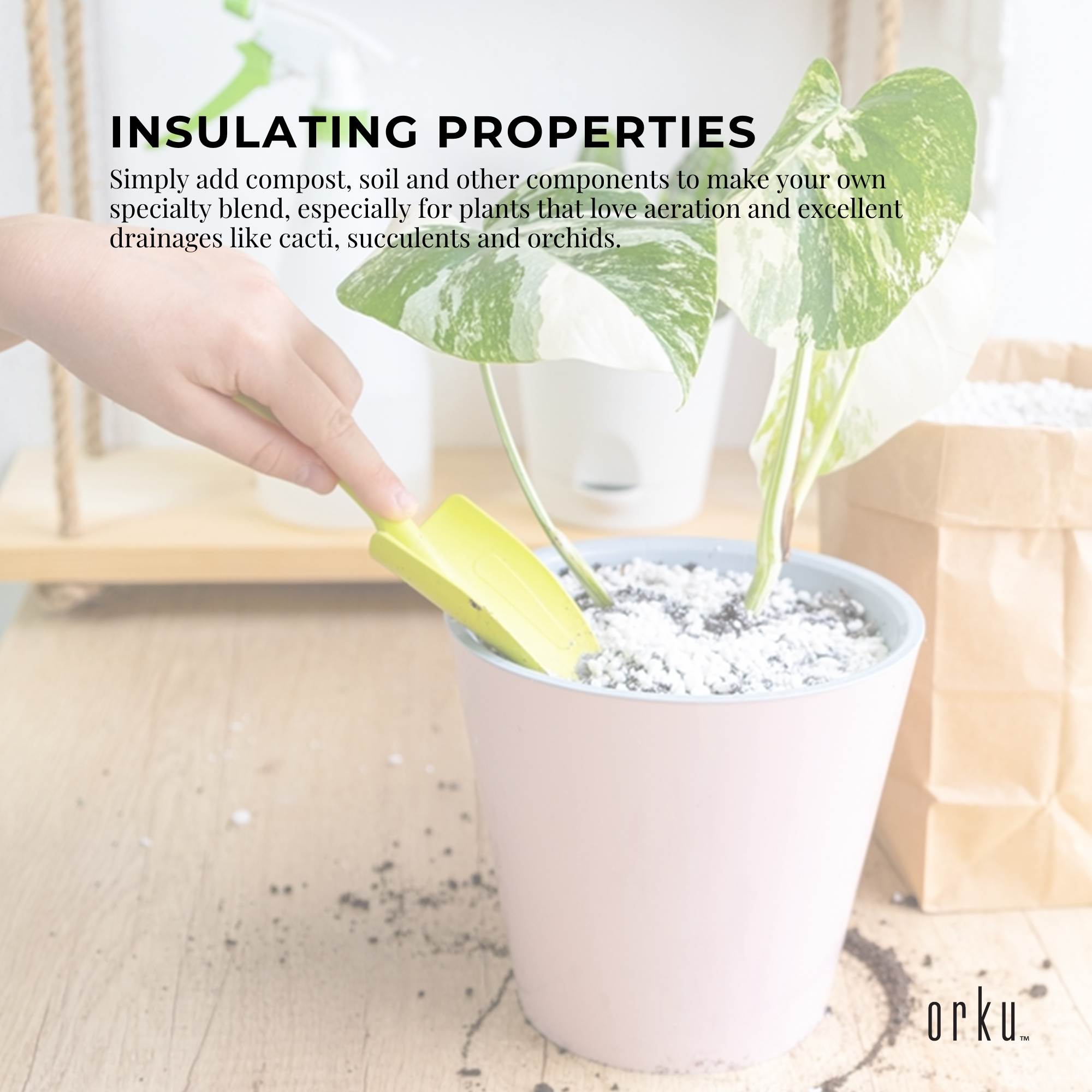 Perlite growing media in a white cup, filled with small white granules