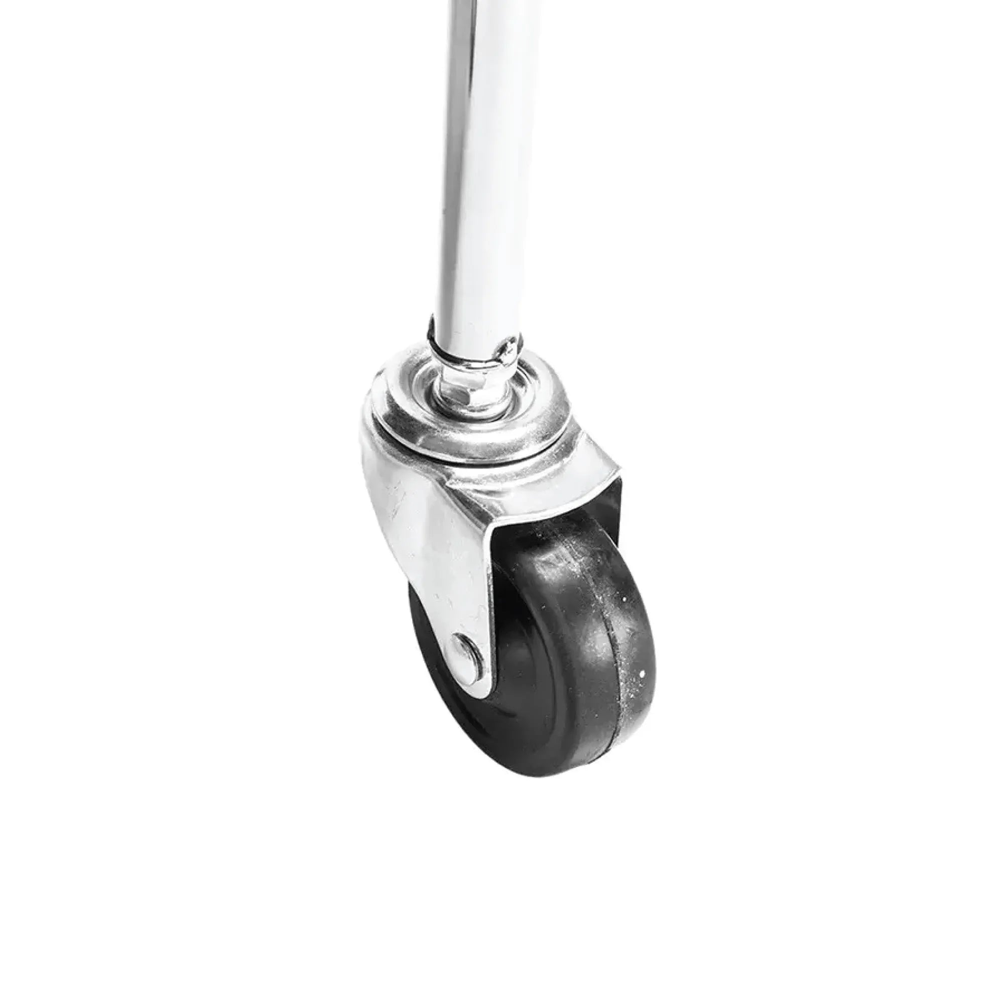 Swivel caster wheel for rolling cart base with chrome stem and black wheel