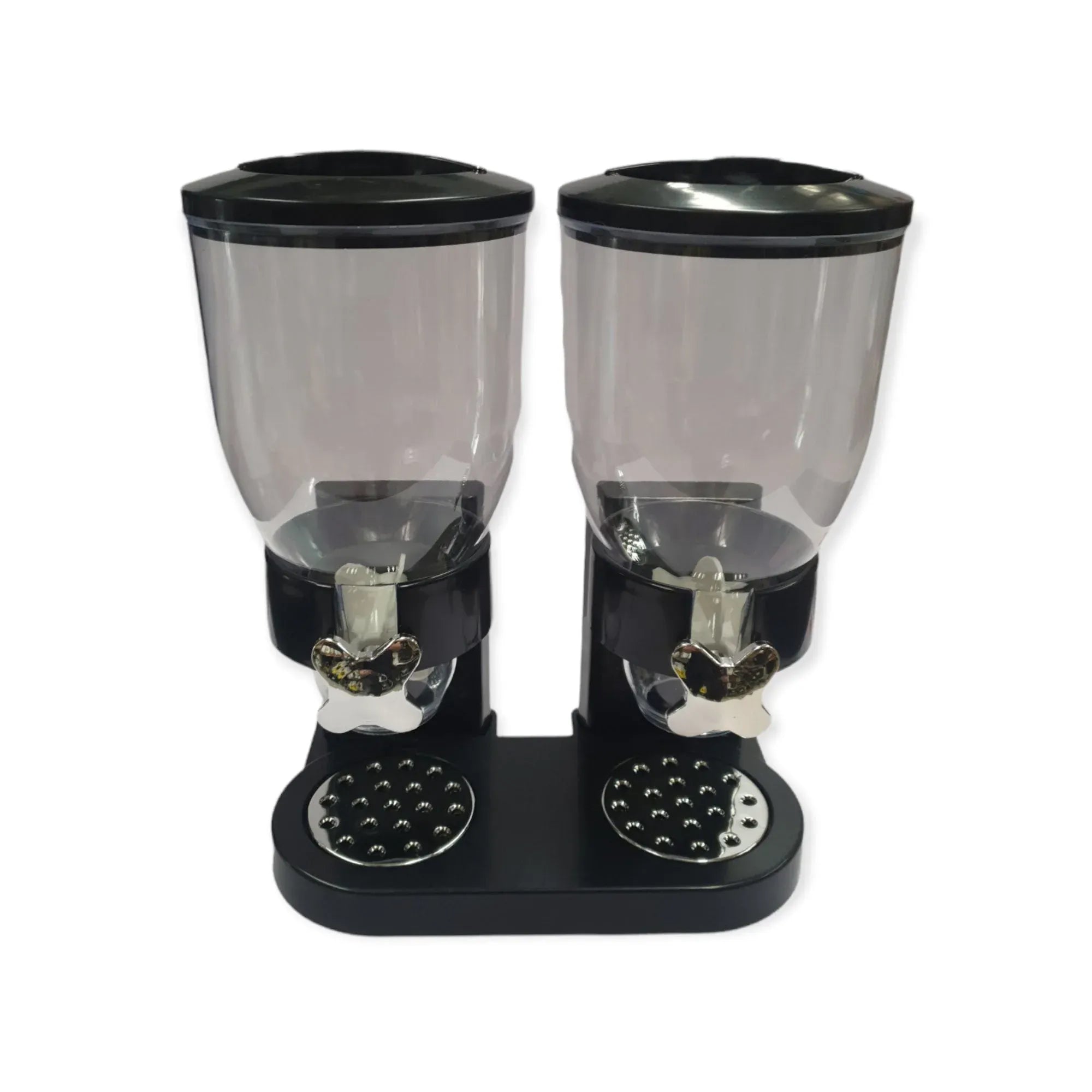 2 x 4L Double Cereal Dispenser Black - Round Rice Grains Countertop Storage Bedworld