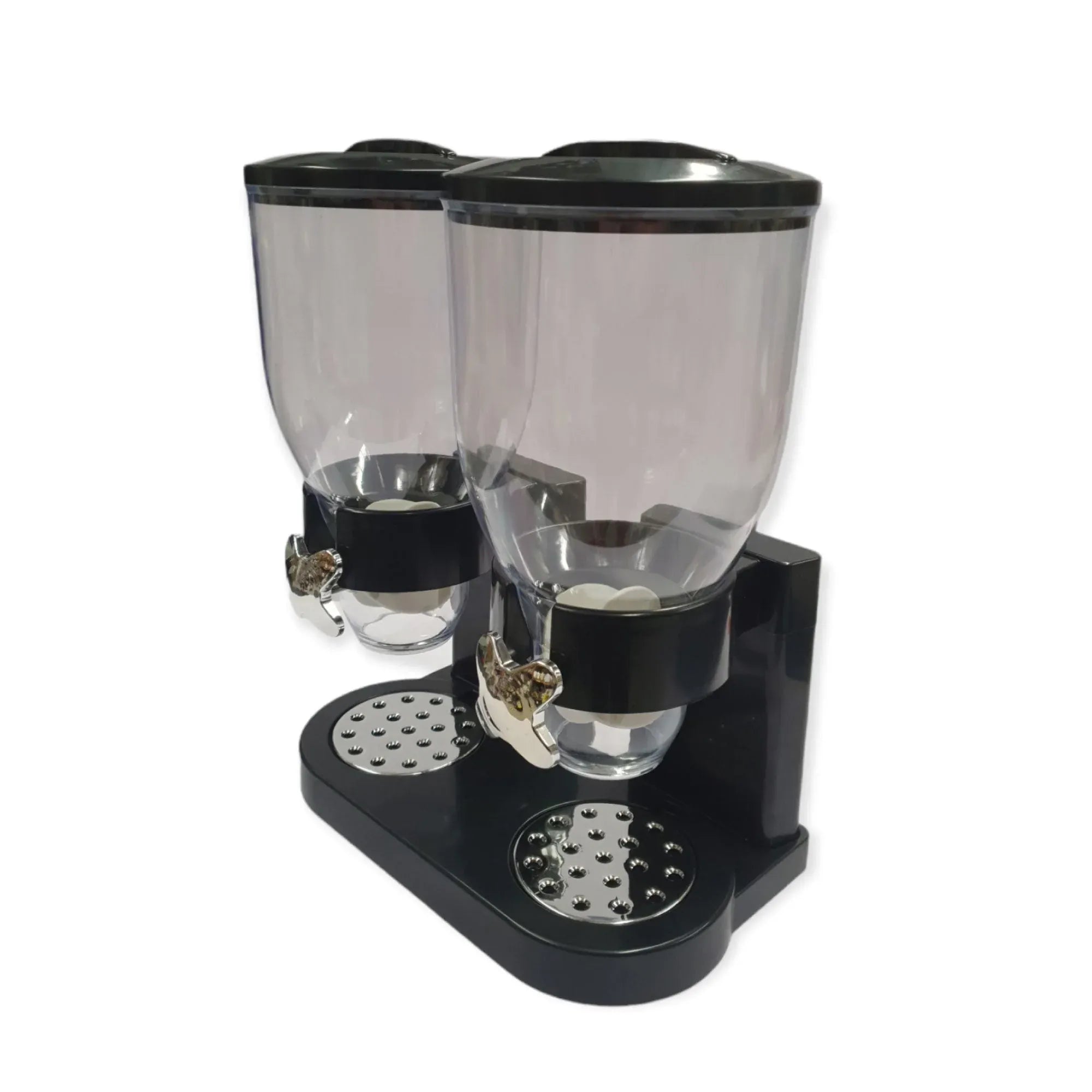 2 x 4L Double Cereal Dispenser Black - Round Rice Grains Countertop Storage Bedworld