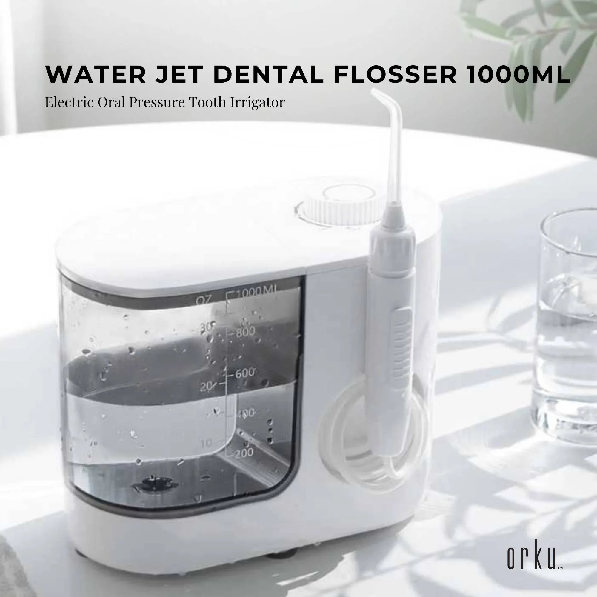 Orku 1000ml Water Flosser Electric Oral Irrigator - Adjustable Pressure White Bedworld