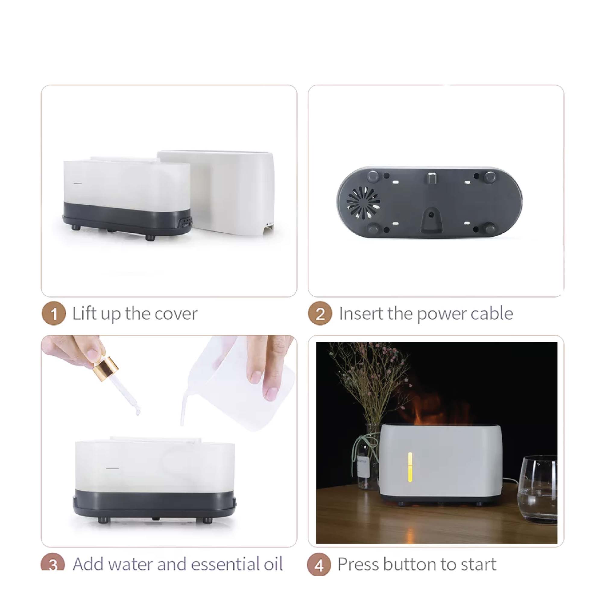 Remote - Grey 240ml Flame Fire Style Air Humidifier & Diffuser