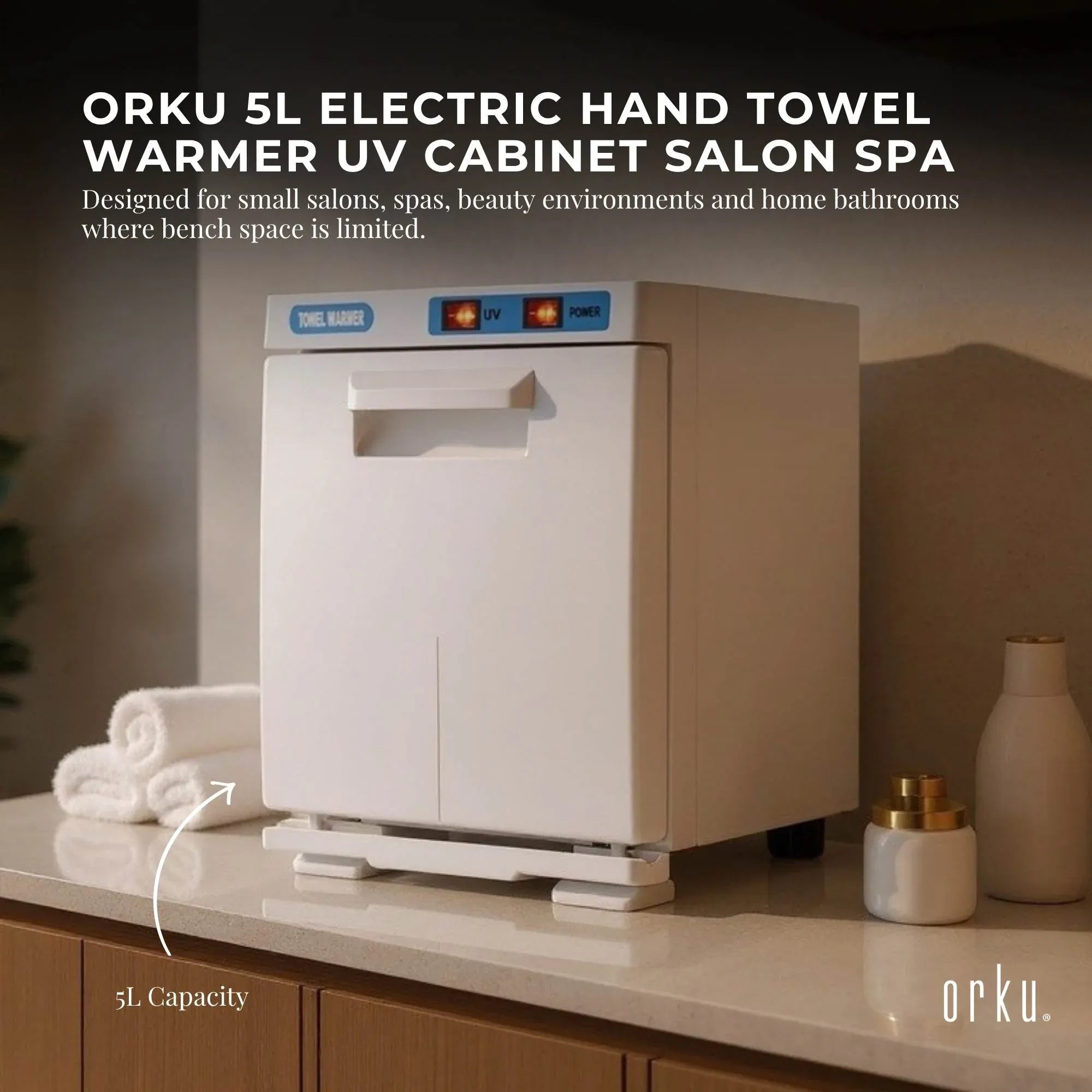 Orku 5L White Electric Hand Towel Warmer Mini UV Steriliser Cabinet Salon Heater Bedworld