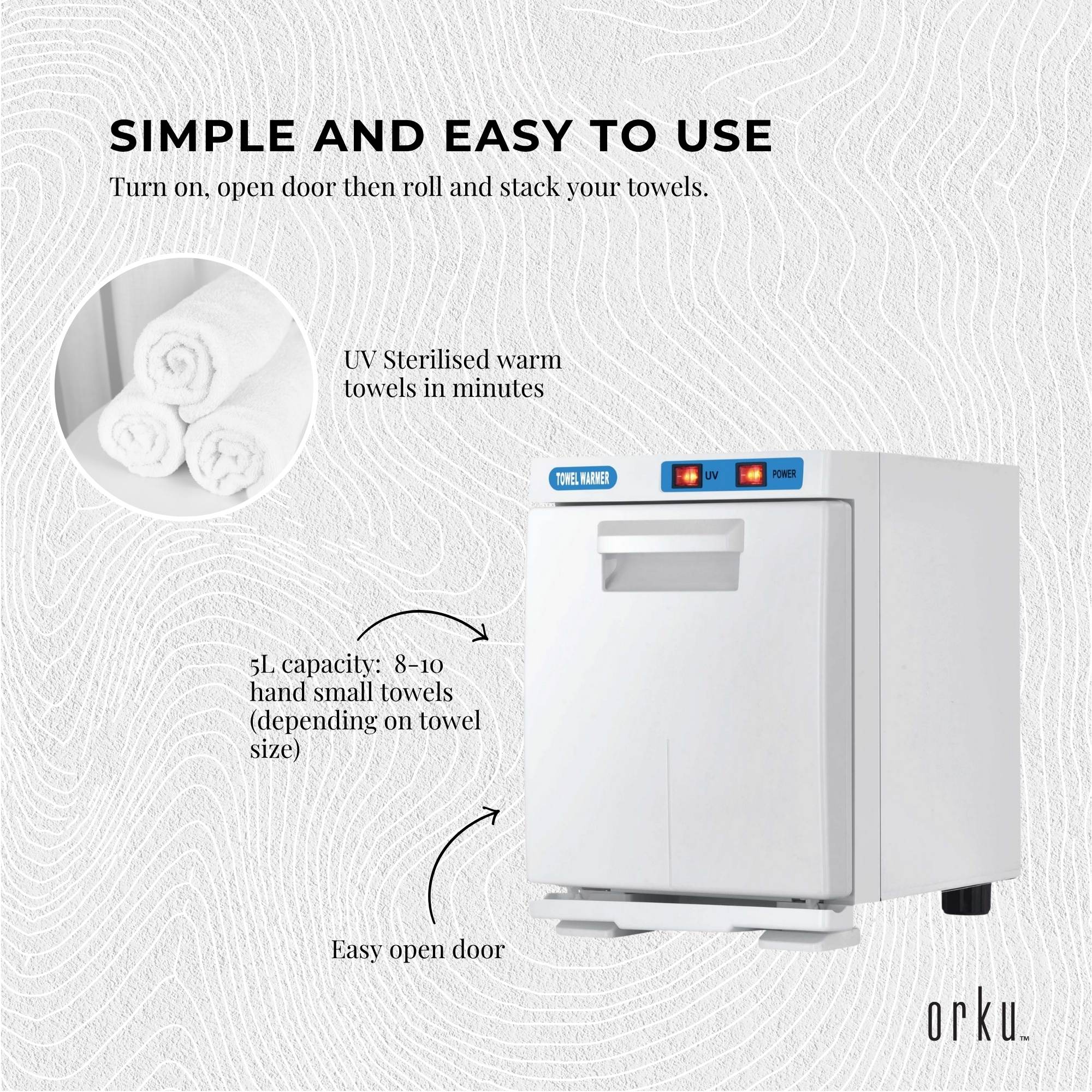Orku 5L White Electric Hand Towel Warmer Mini UV Steriliser Cabinet Salon Heater