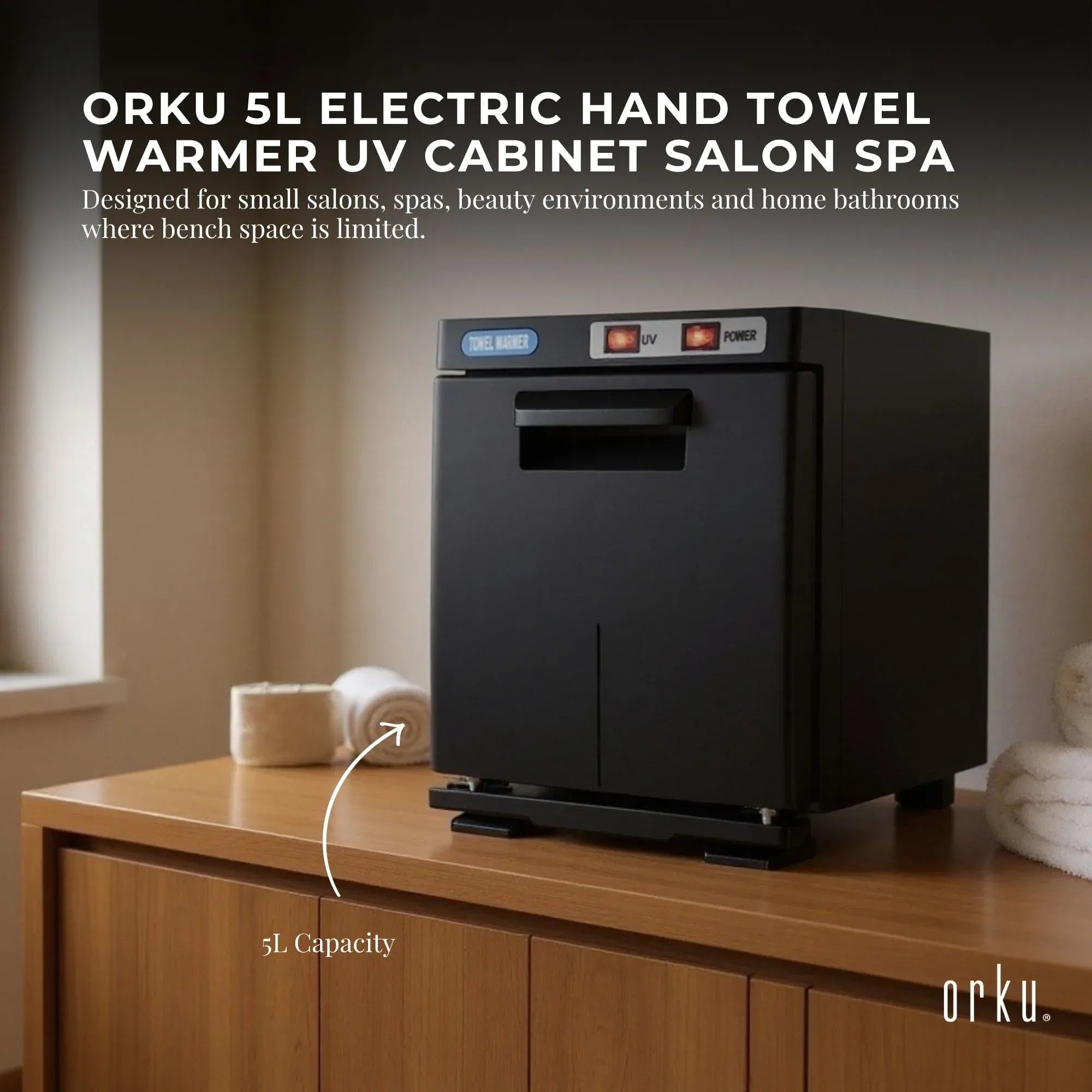 Orku 5L Black Electric Hand Towel Warmer Mini UV Steriliser Cabinet Salon Heater Bedworld