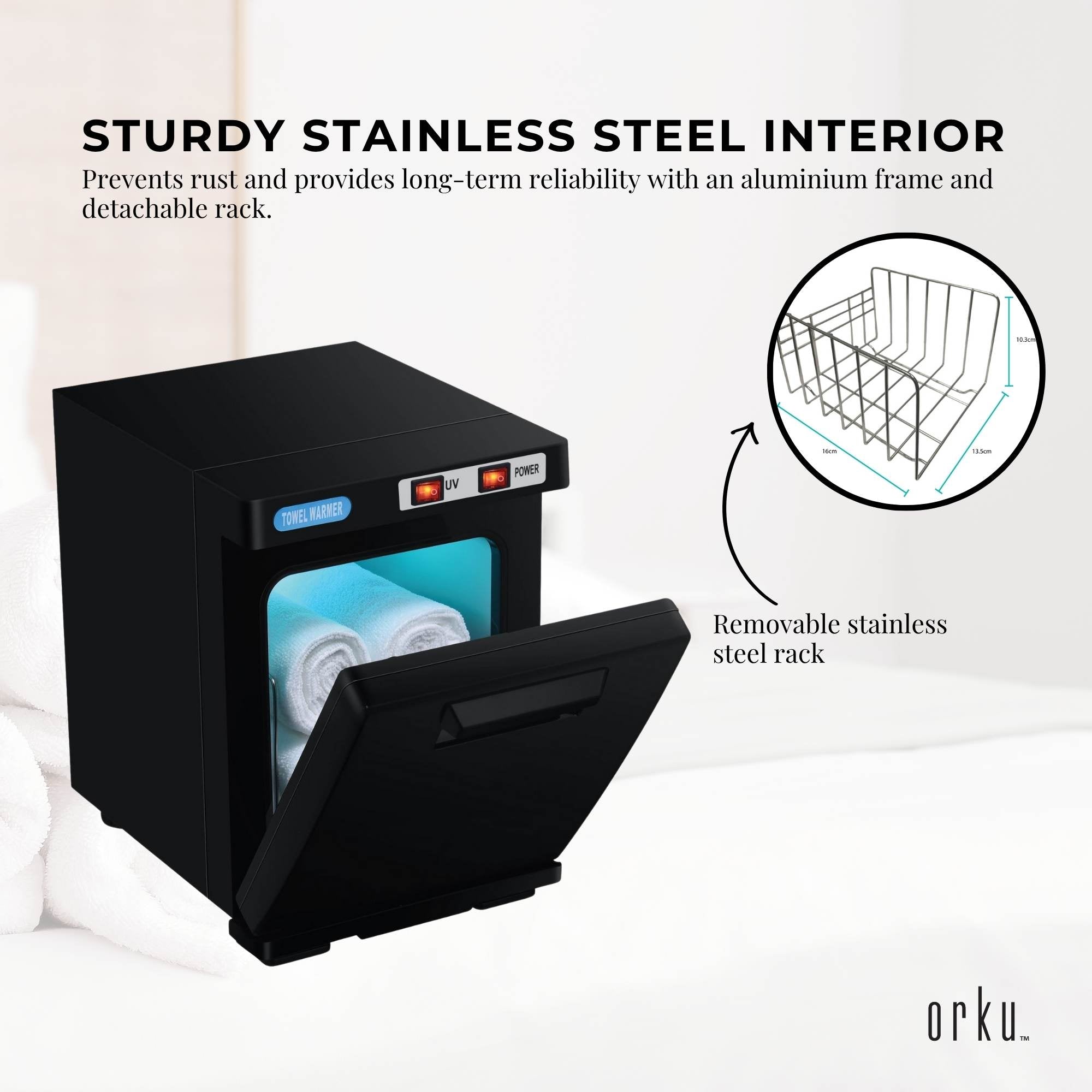 Orku 5L Black Electric Hand Towel Warmer Mini UV Steriliser Cabinet Salon Heater