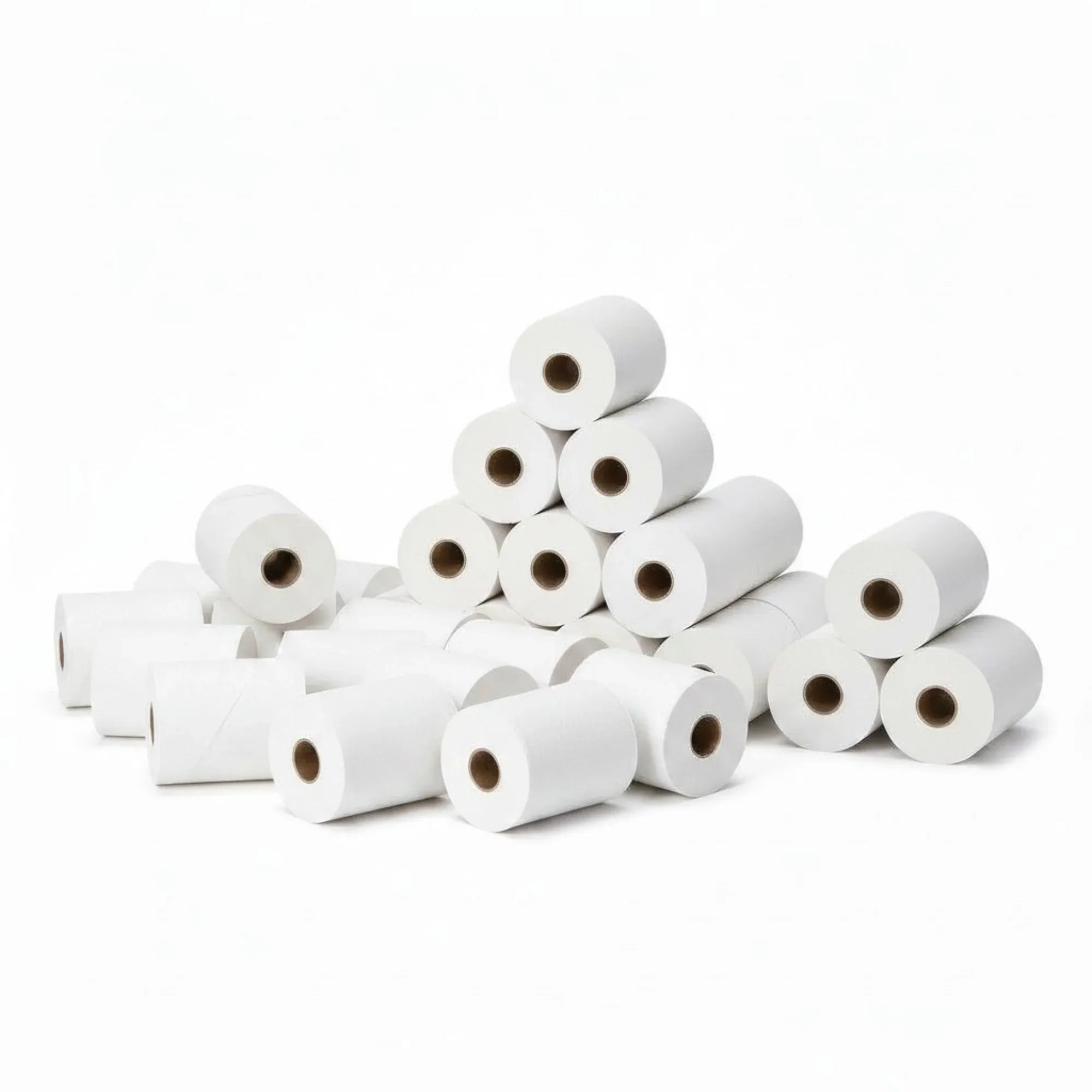 Thermal receipt paper rolls, white paper, multiple rolls with cardboard cores