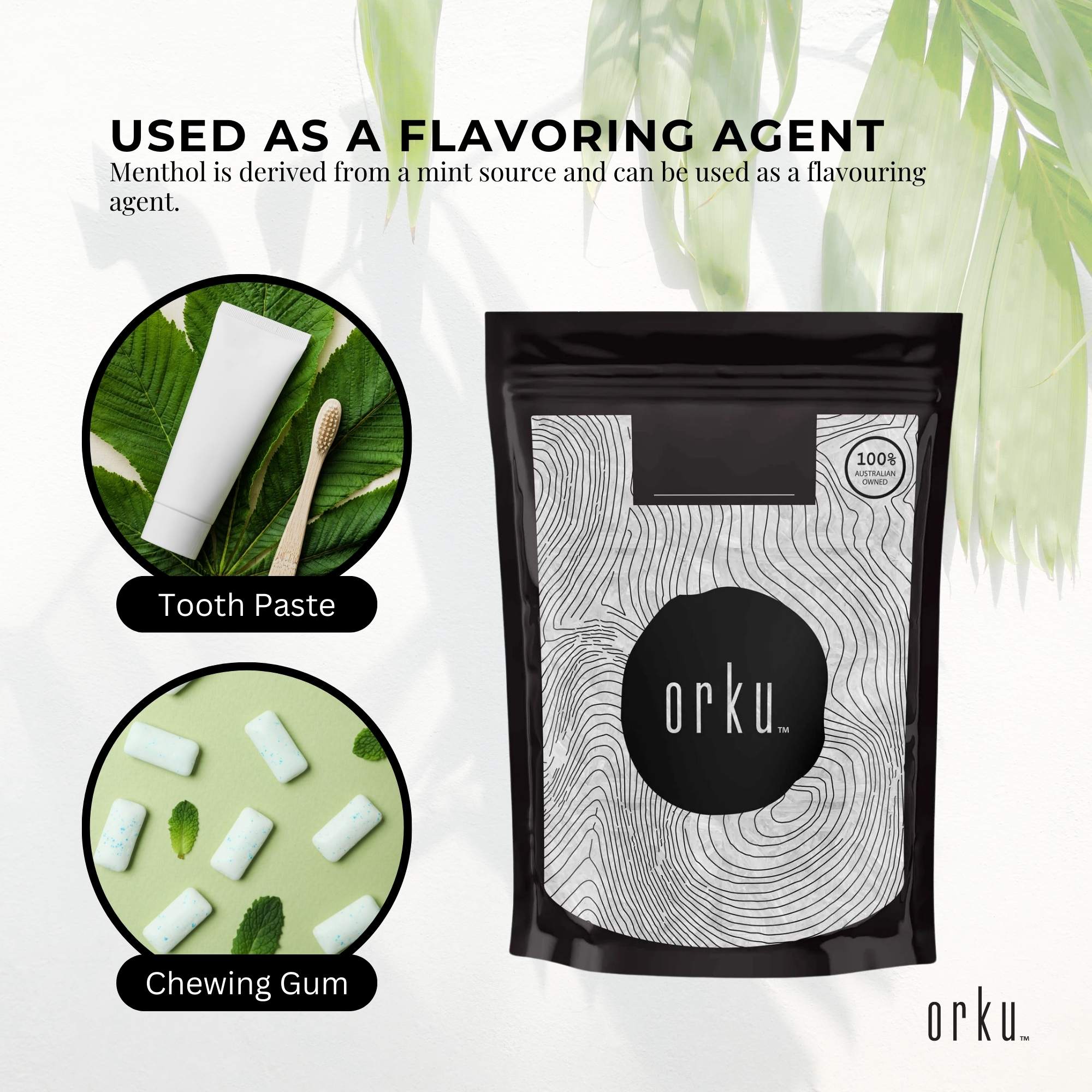 Orku 100g Menthol Crystals - USP Grade L-Menthol Mint Flakes C10H200