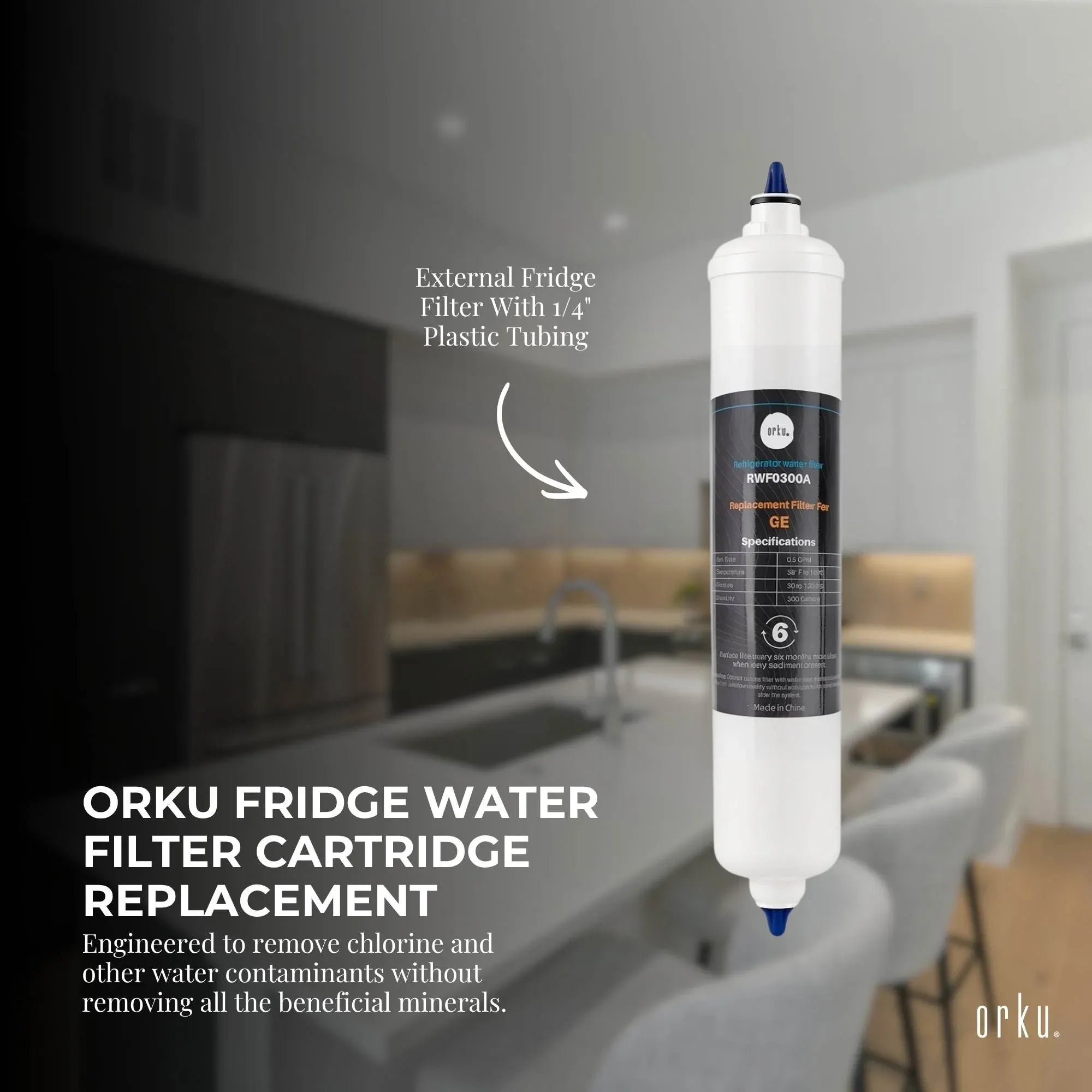 Orku Fridge Water Filter - Universal External Cartridge Replacement - RWF0300A Bedworld