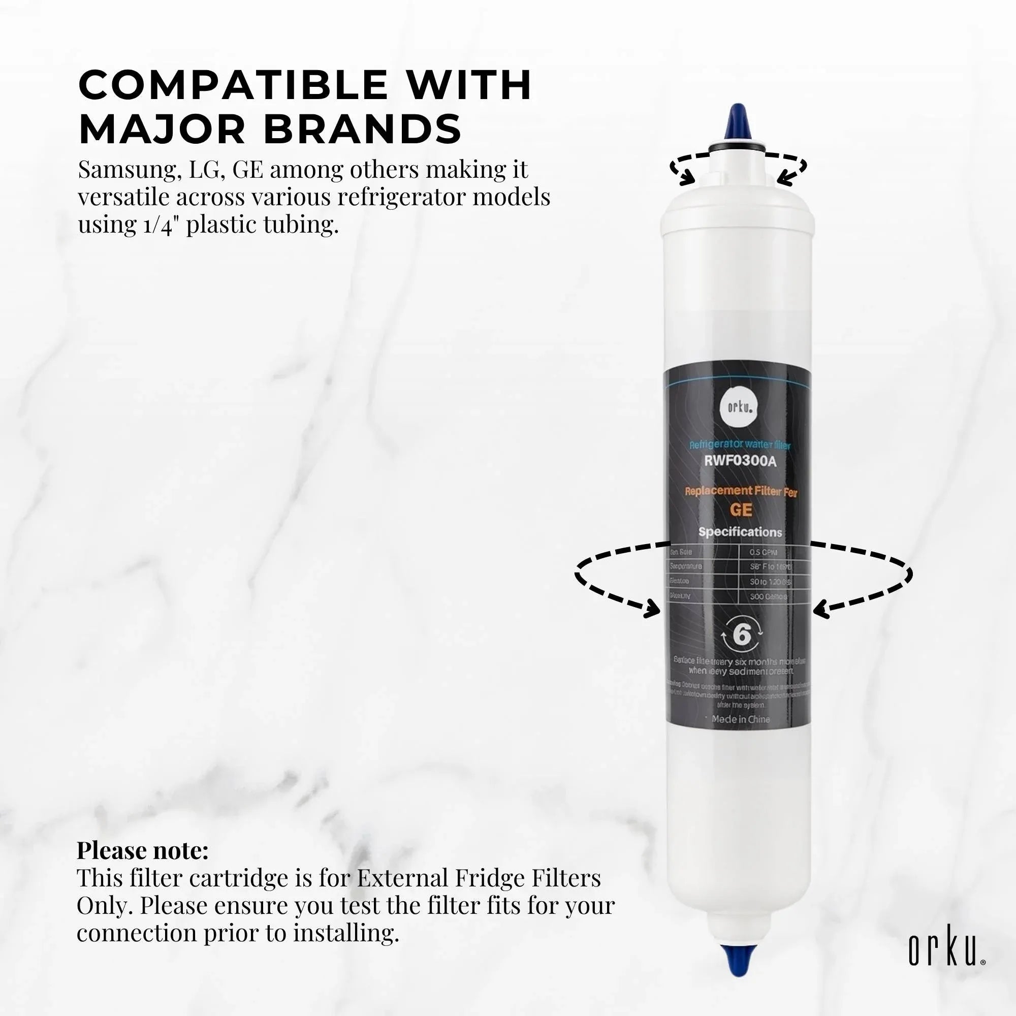 Orku Fridge Water Filter - Universal External Cartridge Replacement - RWF0300A Bedworld