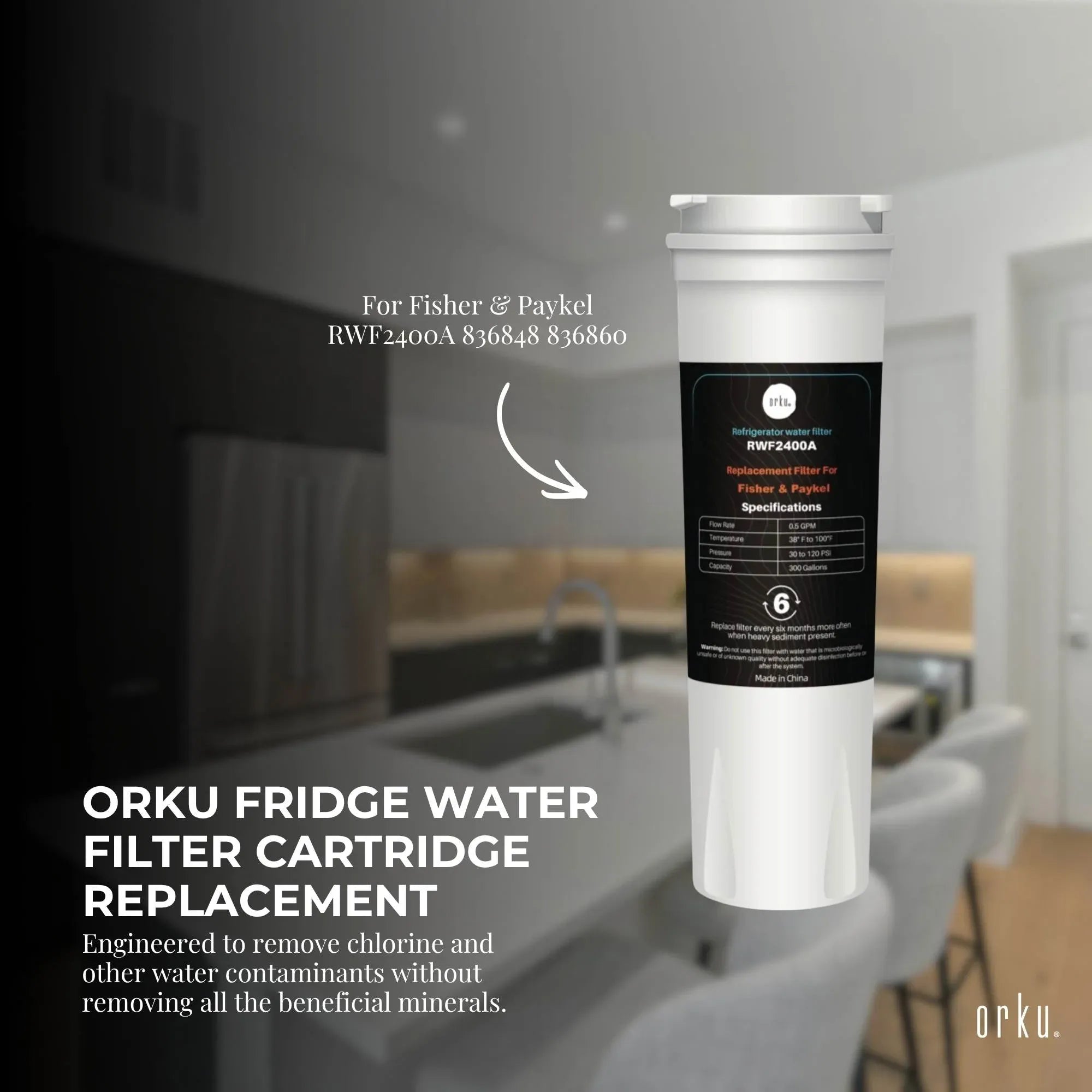 Orku Fridge Water Filter Cartridge for Fisher & Paykel RWF2400A 836848 836860 Bedworld