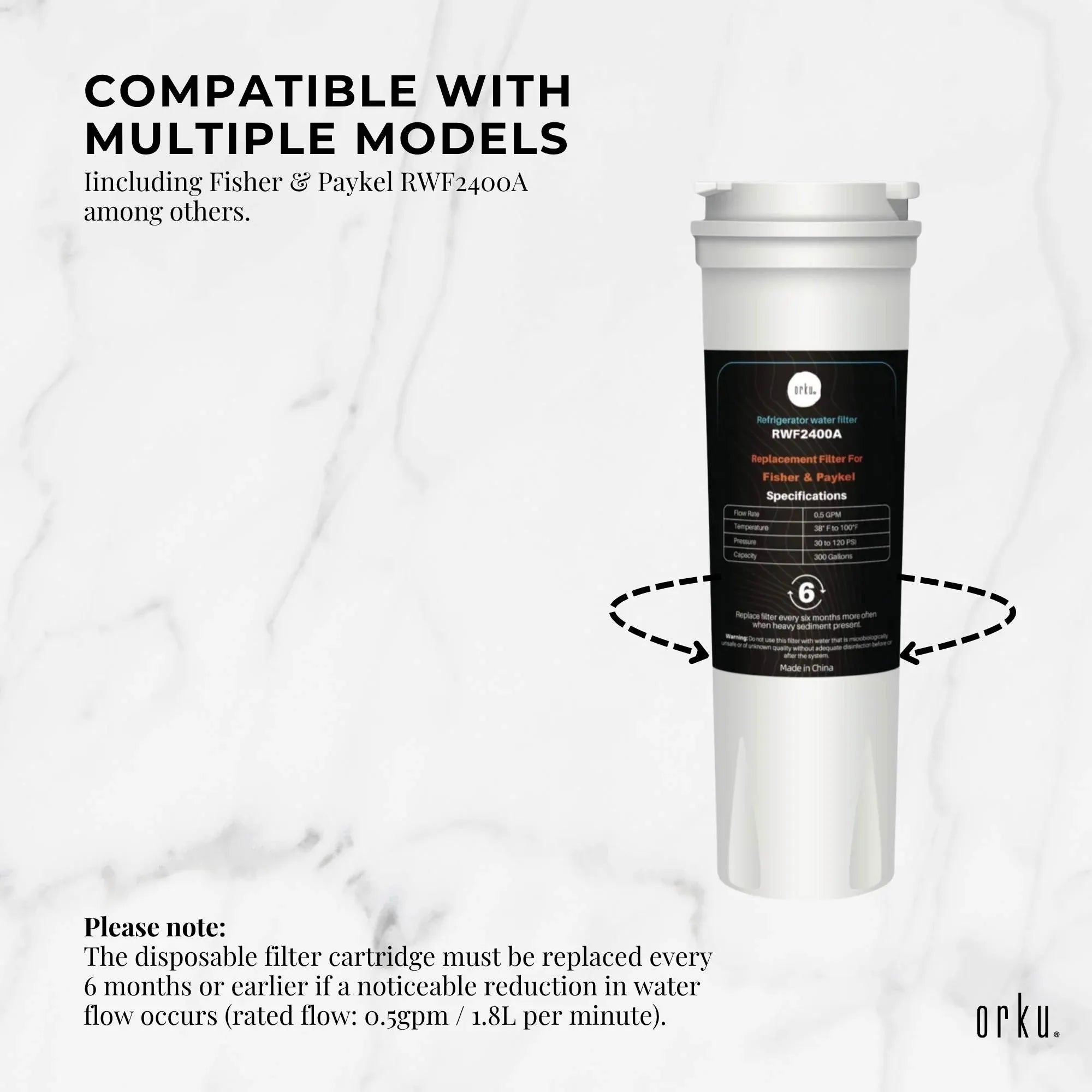 Orku Fridge Water Filter Cartridge for Fisher & Paykel RWF2400A 836848 836860 Bedworld