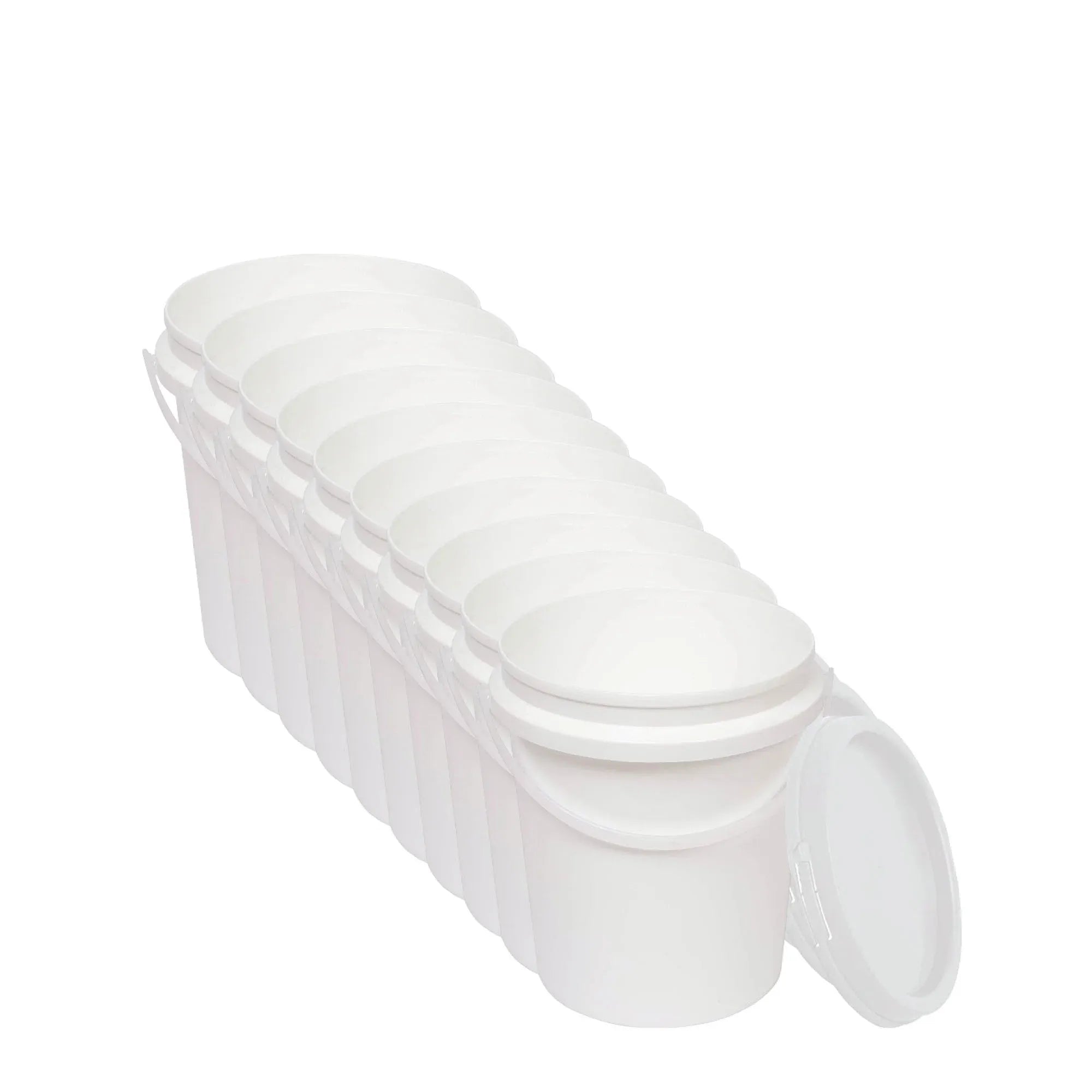 Kitchee 10x 1.2L Plastic Buckets + Lids - Food Grade Empty White Tub With Handle Bedworld