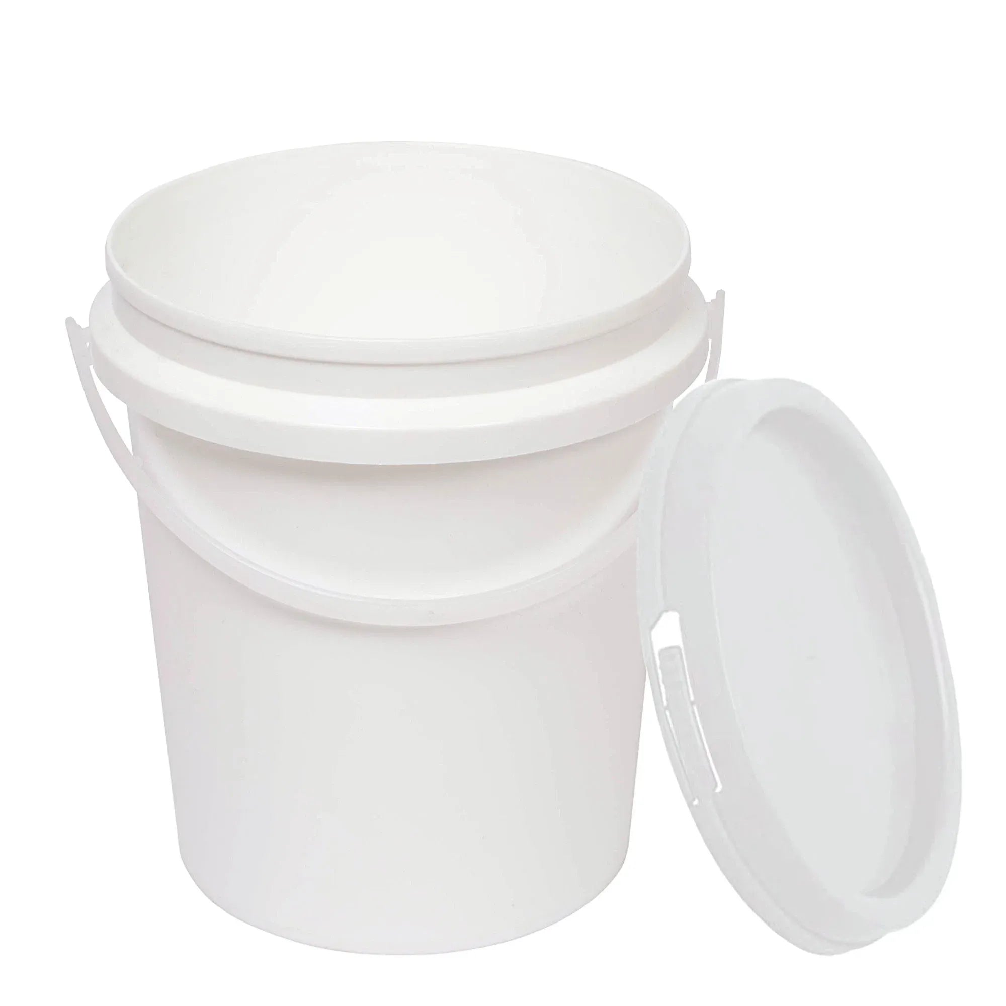 Kitchee 10x 1.2L Plastic Buckets + Lids - Food Grade Empty White Tub With Handle Bedworld