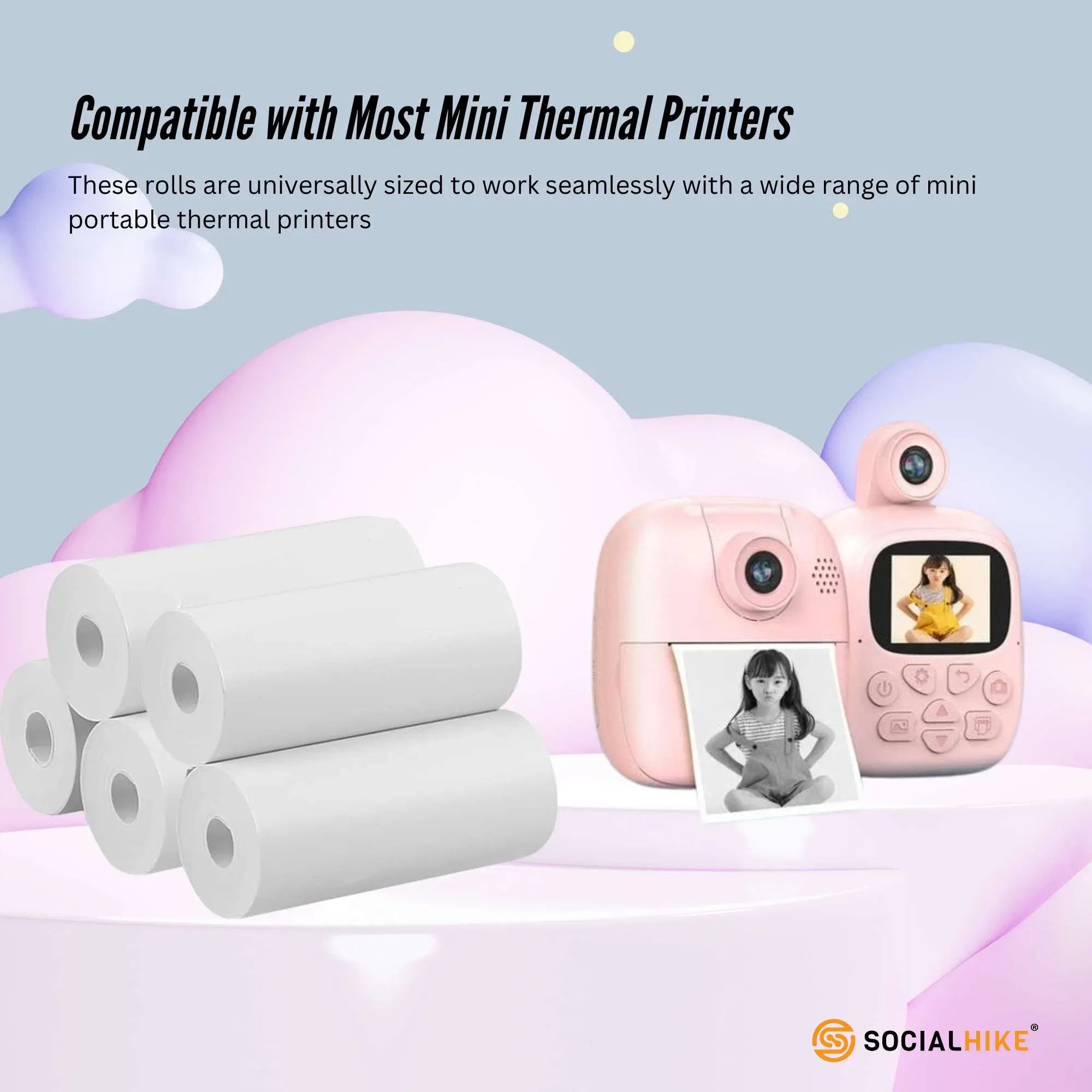 Social Hike 5 Pack Thermal Paper Camera Rolls - Instant Print Printer Refill Bedworld