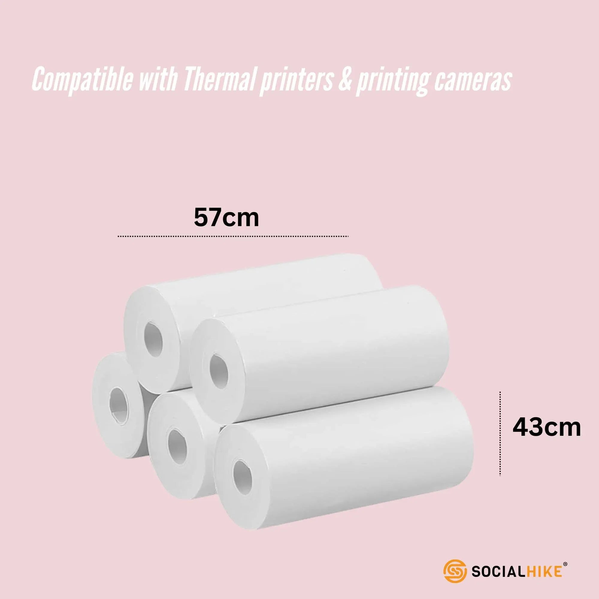 Social Hike 5 Pack Thermal Paper Camera Rolls - Instant Print Printer Refill Bedworld