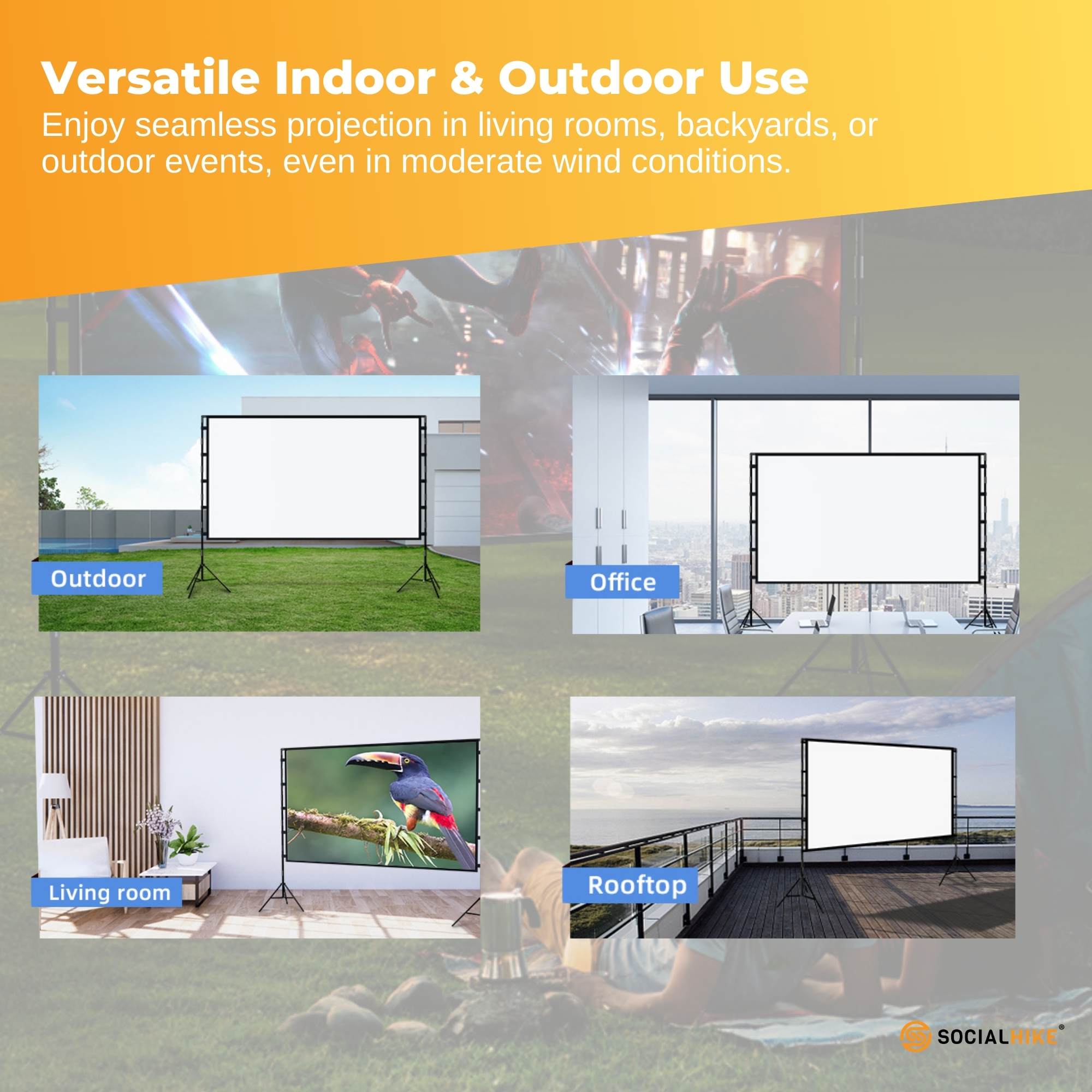 120??Portable Movie Projector Screen - Outdoor Indoor 16:9 4K Tripod Stand Case