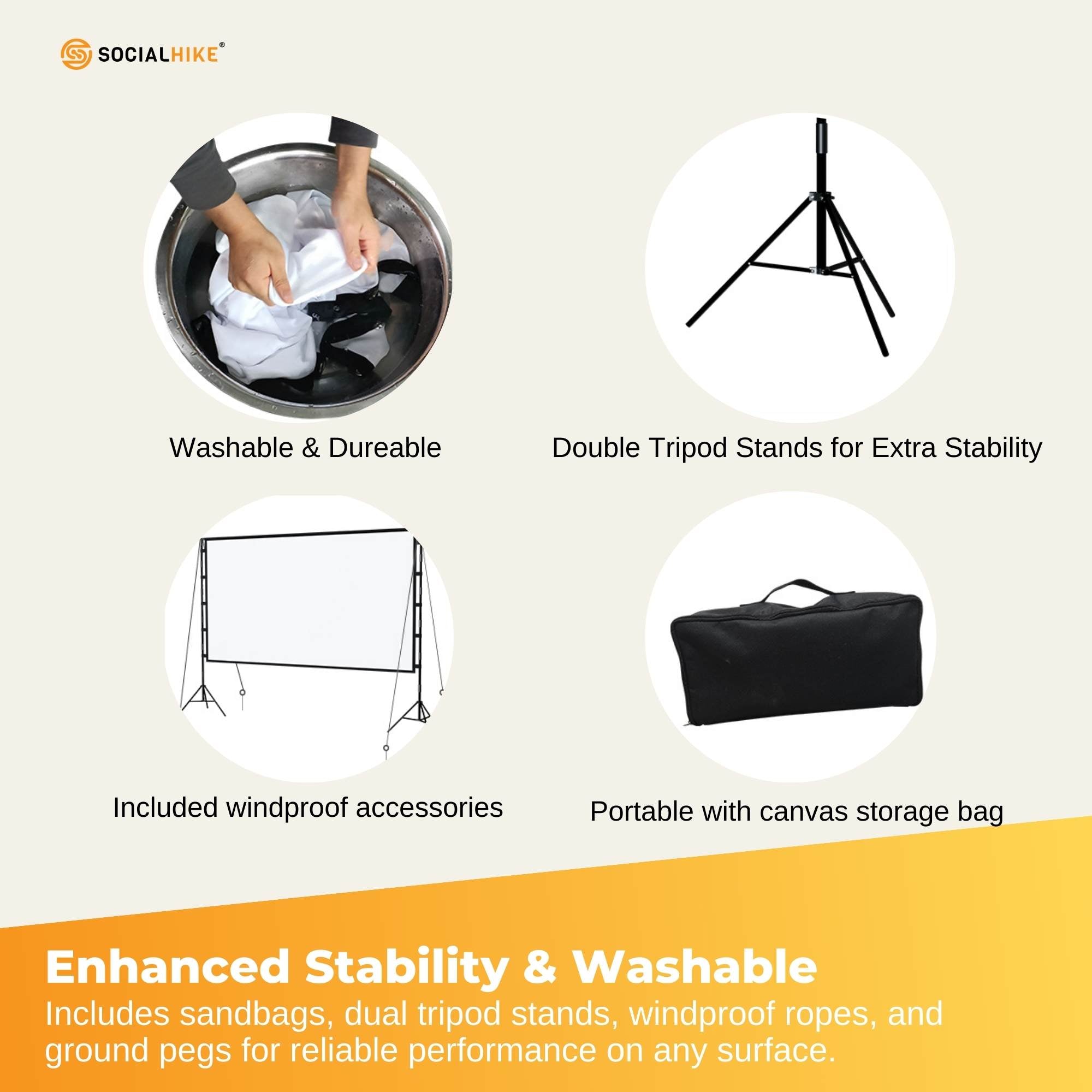 120” Portable Movie Projector Screen - Outdoor Indoor 16:9 4K Tripod Stand Case