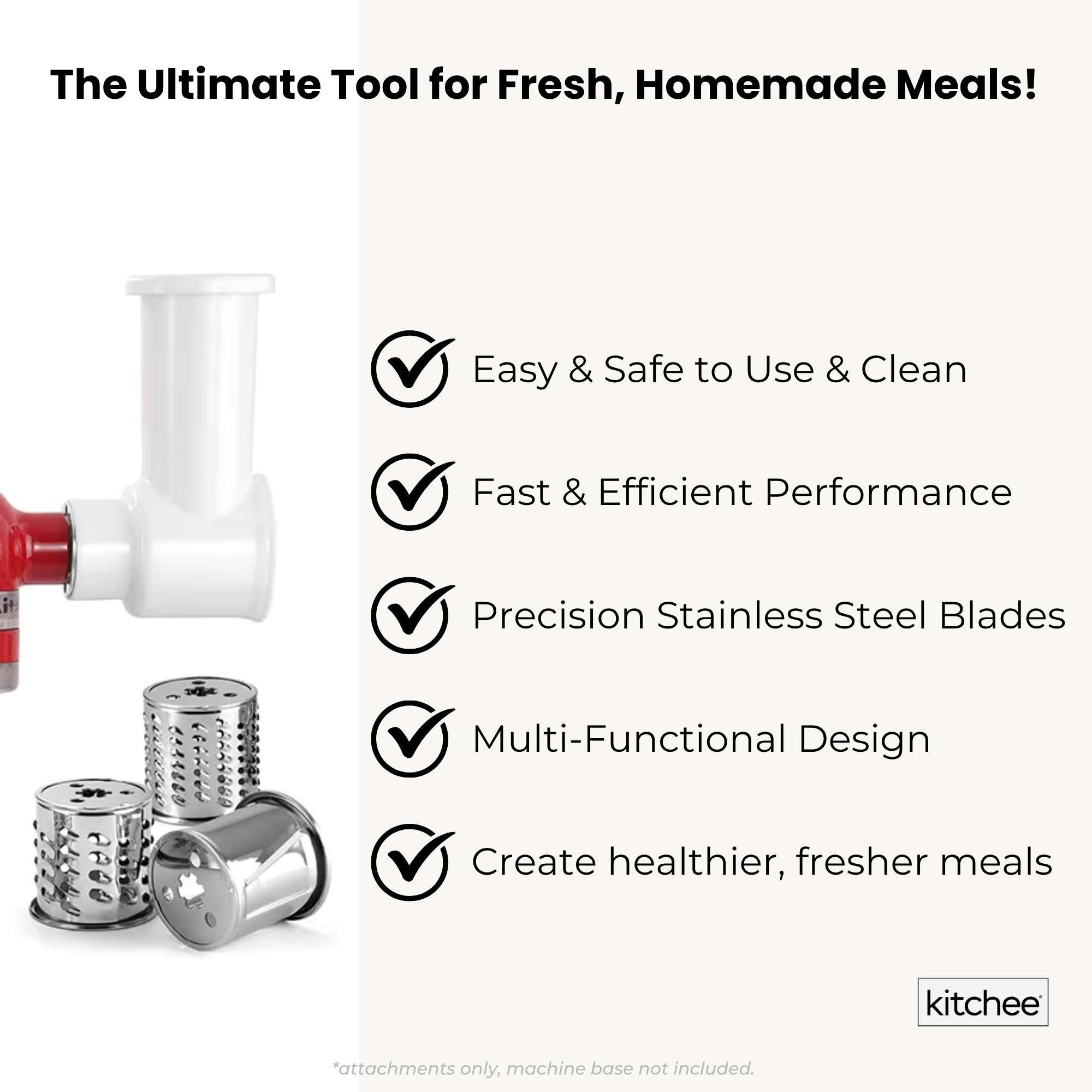Kitchee Slicer Shredder Grater 3 Attachments - Compatible with KitchenAid Mixer
