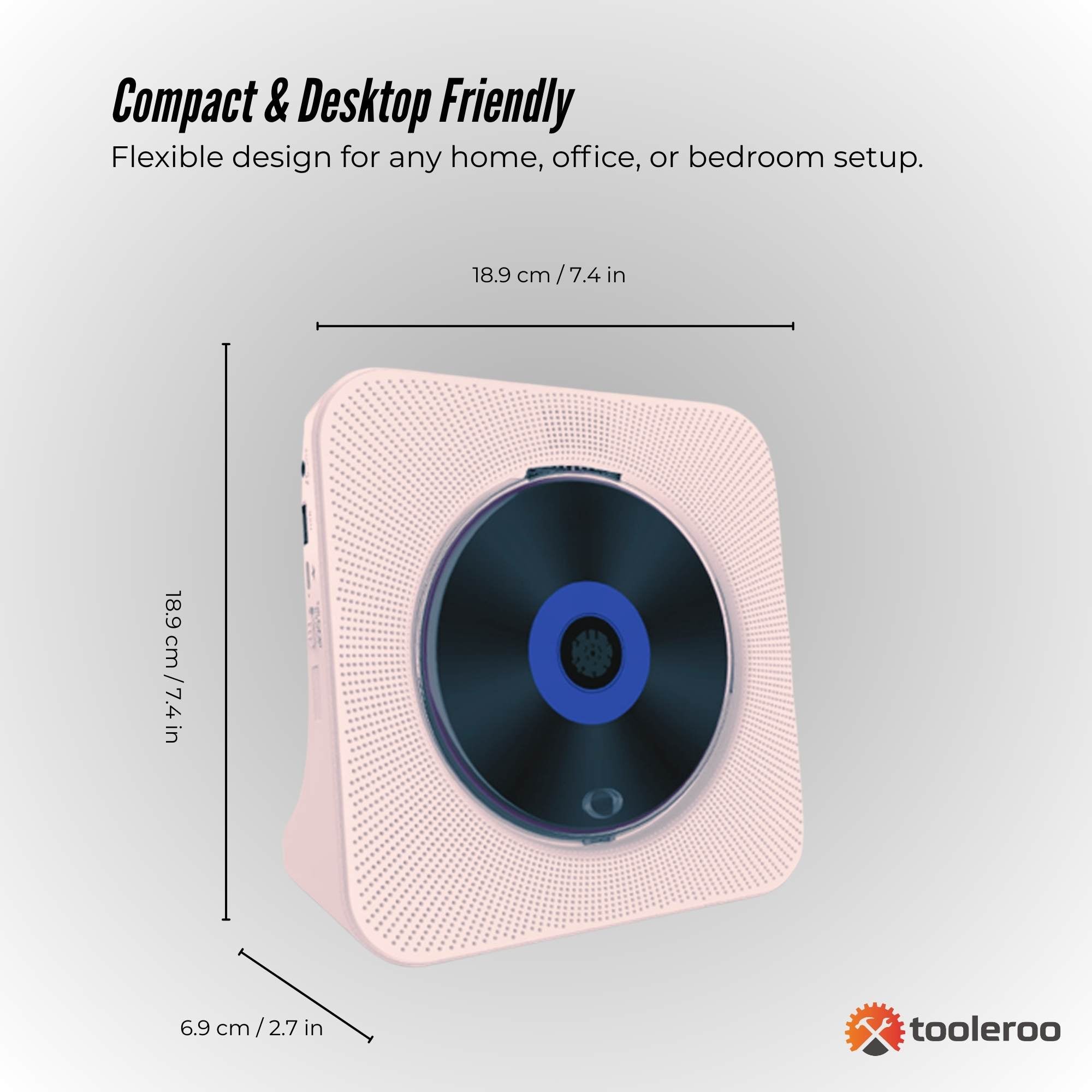 Tooleroo USB Rechargeable Desktop CD Player Speaker – Bluetooth Portable Pink
