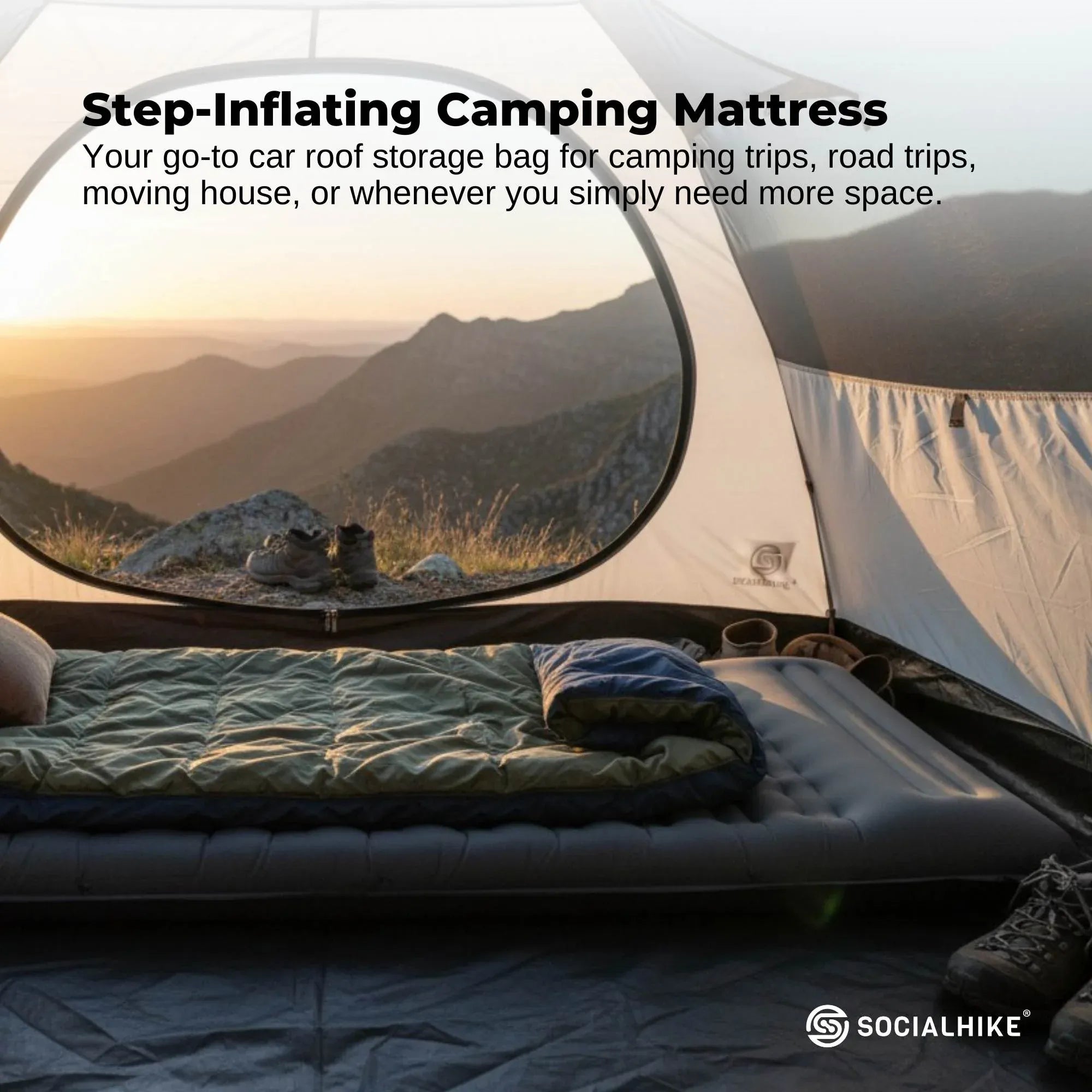 Social Hike Step-Inflating Camping Mattress Lightweight Waterproof Sleeping Grey Bedworld