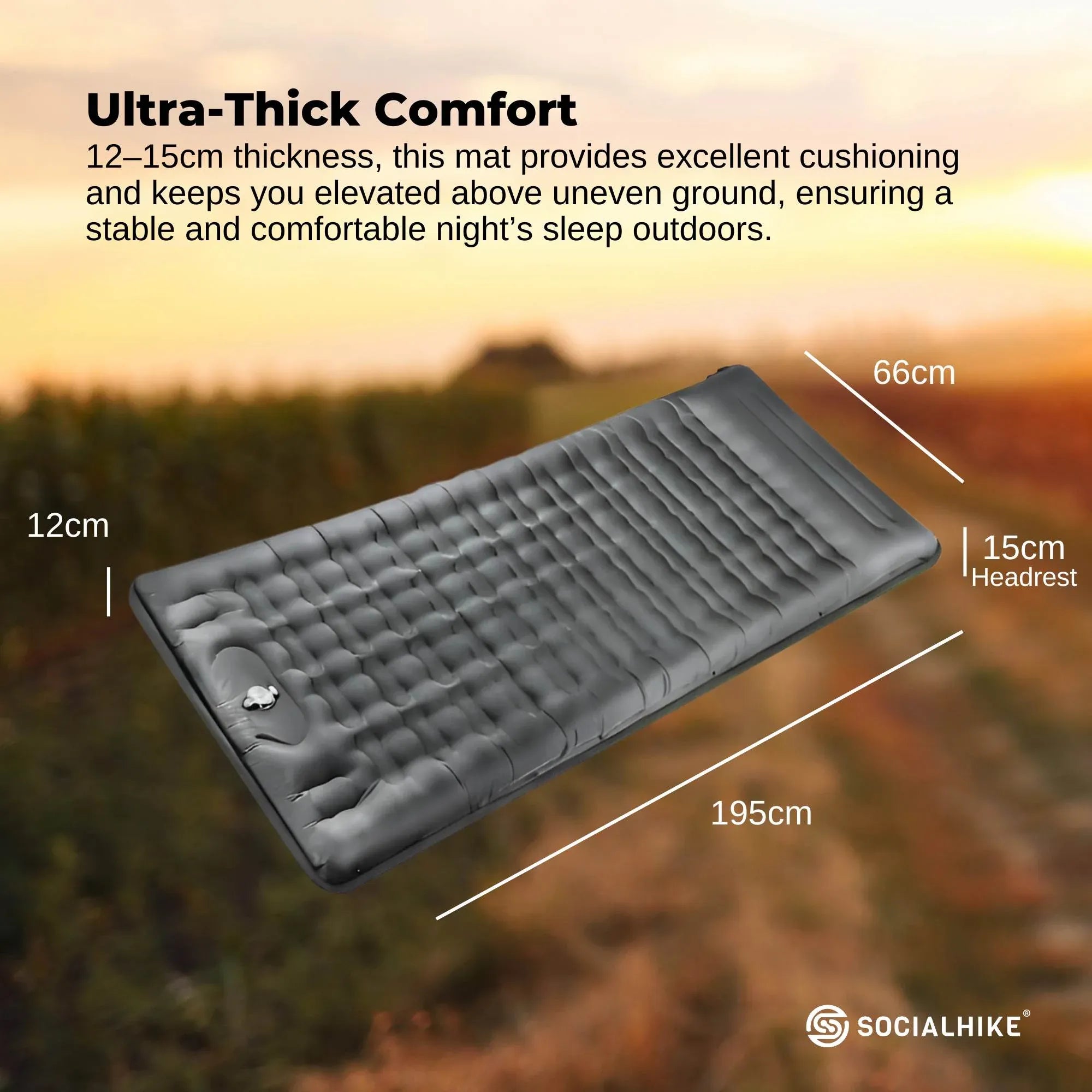 Social Hike Step-Inflating Camping Mattress Lightweight Waterproof Sleeping Grey Bedworld