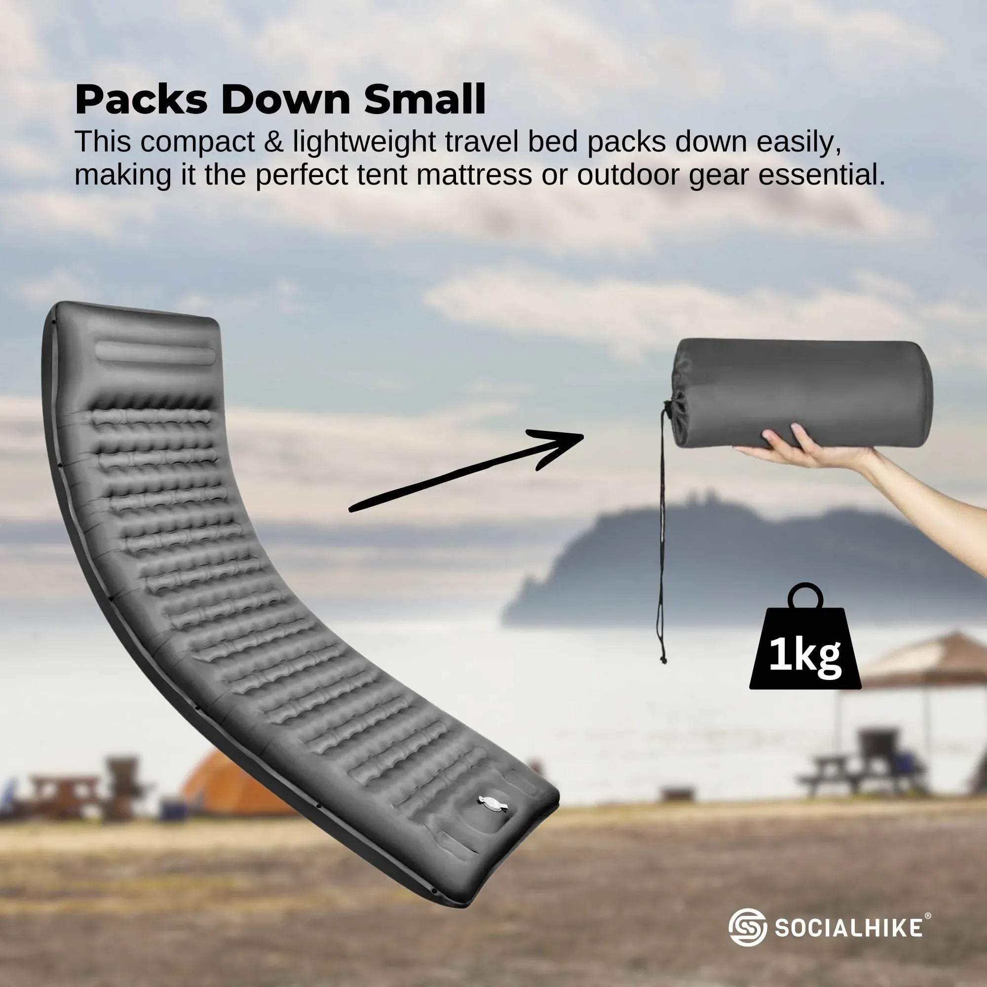 Social Hike Step-Inflating Camping Mattress Lightweight Waterproof Sleeping Grey Bedworld