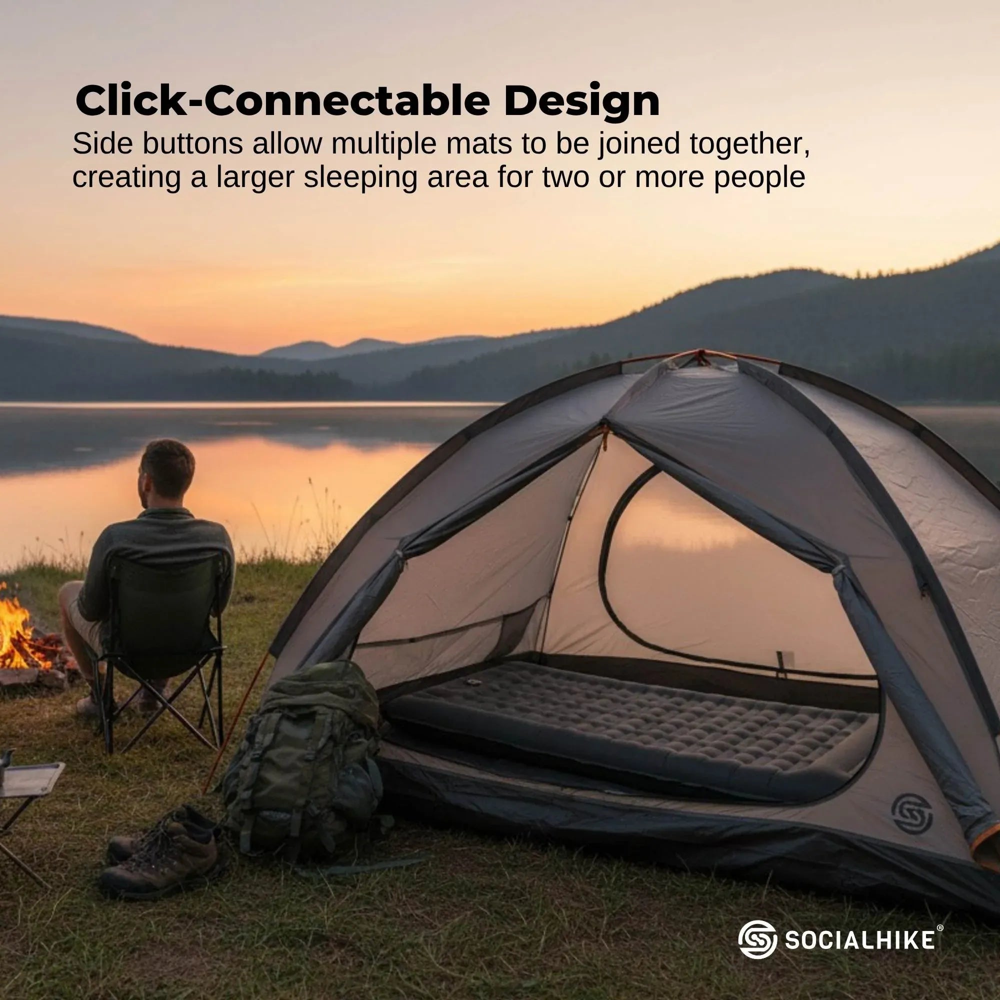 Social Hike Step-Inflating Camping Mattress Lightweight Waterproof Sleeping Grey Bedworld